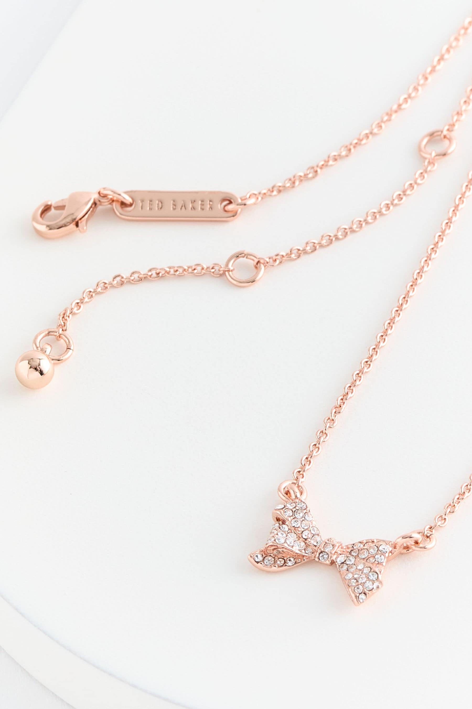 Barsie Crystal Bow Pendant Necklace Rose Gold