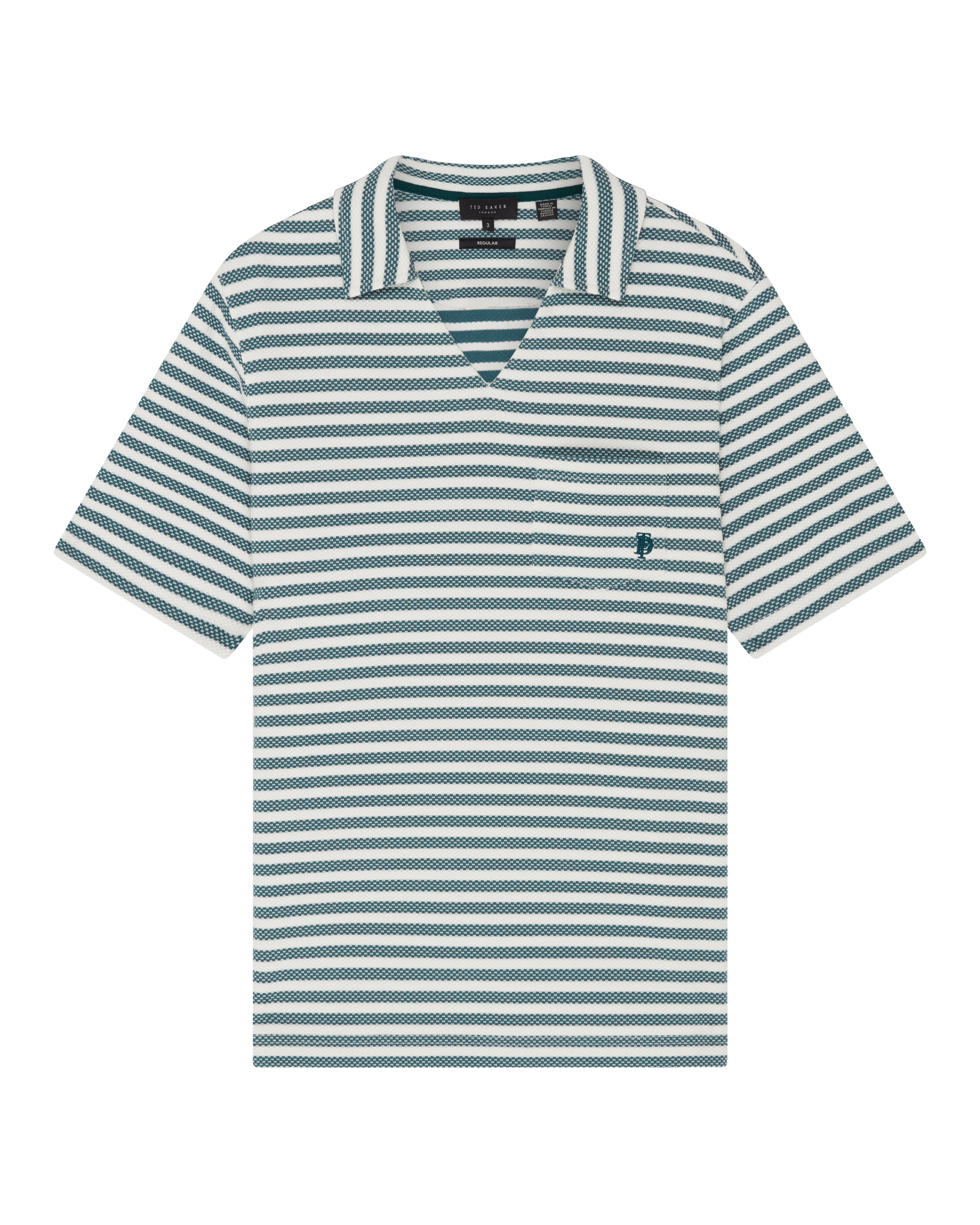 Fischer Ss Open Neck Stripe Polo Dk-Green