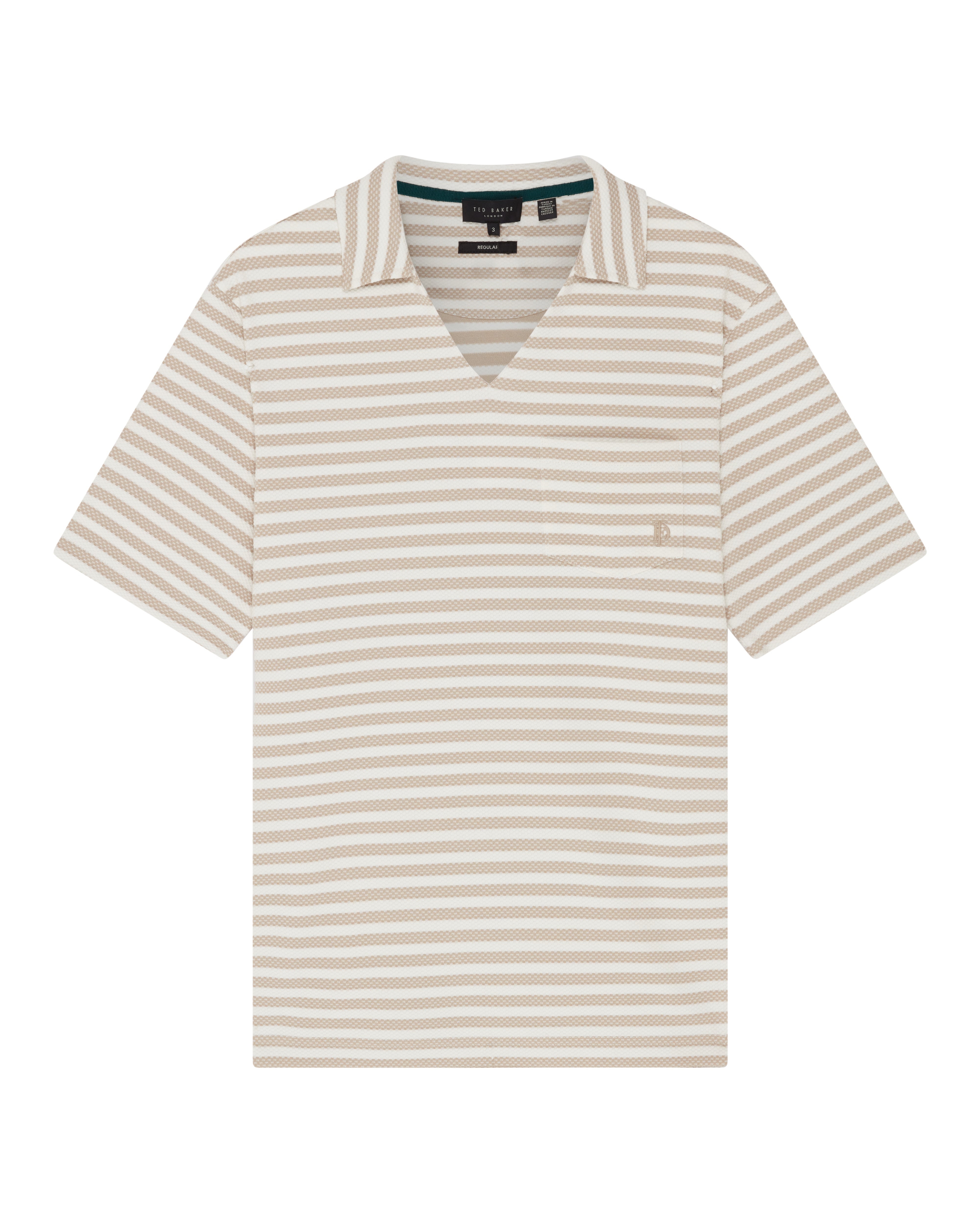 Fischer Ss Open Neck Stripe Polo Taupe