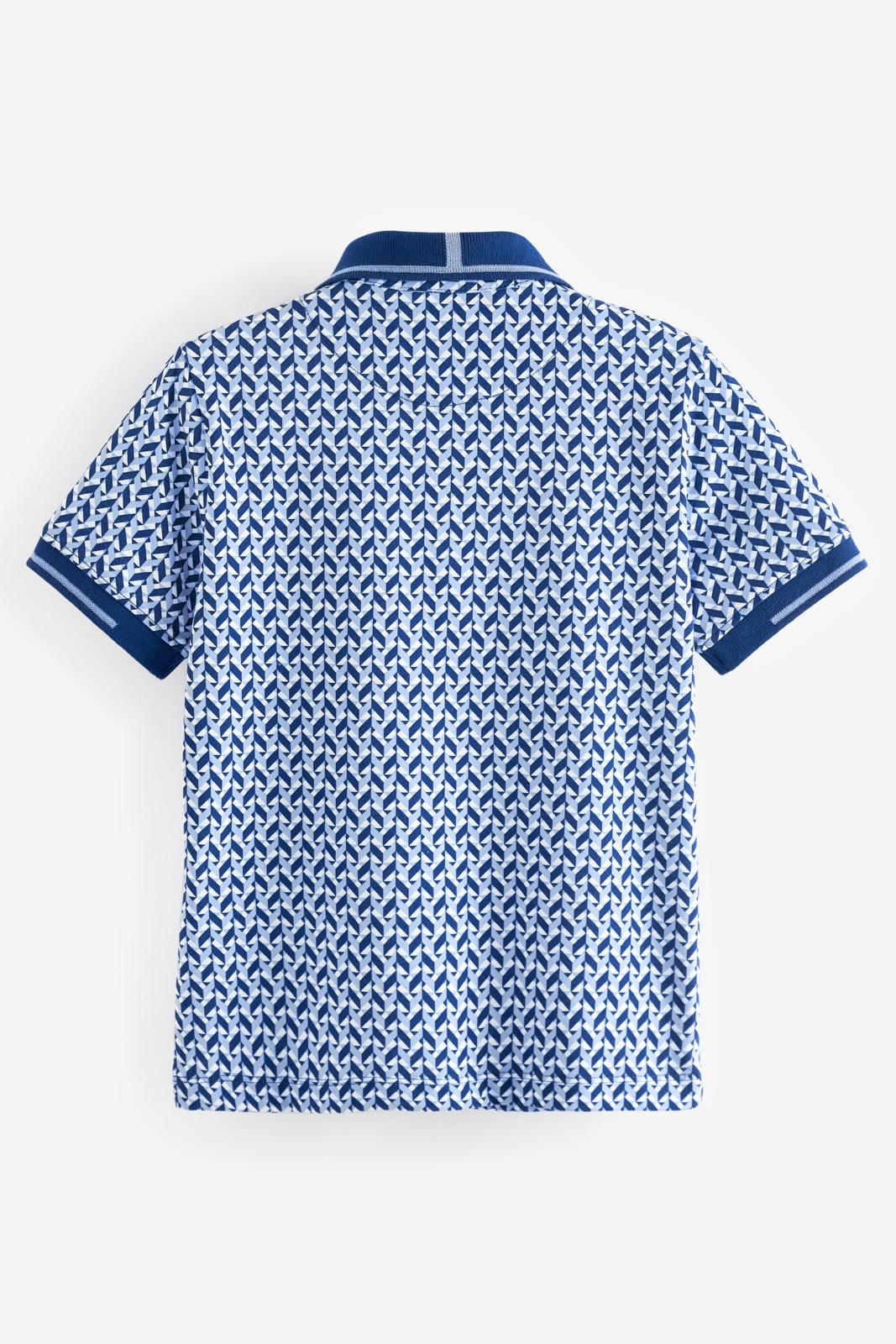 Baker By Ted Baker Printed 100% Cotton Polo Shirt Blue