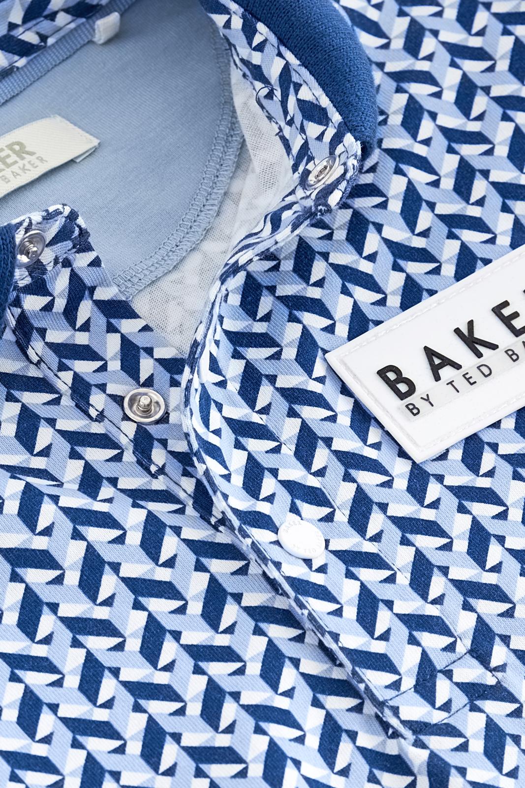 Baker By Ted Baker Printed 100% Cotton Polo Shirt Blue