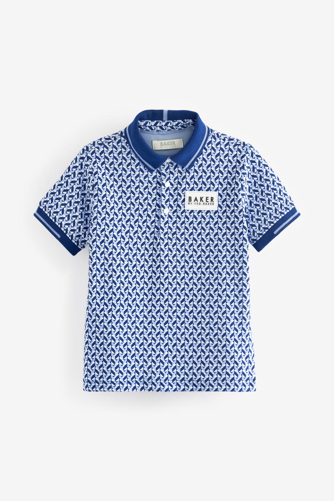 Baker By Ted Baker Printed 100% Cotton Polo Shirt Blue