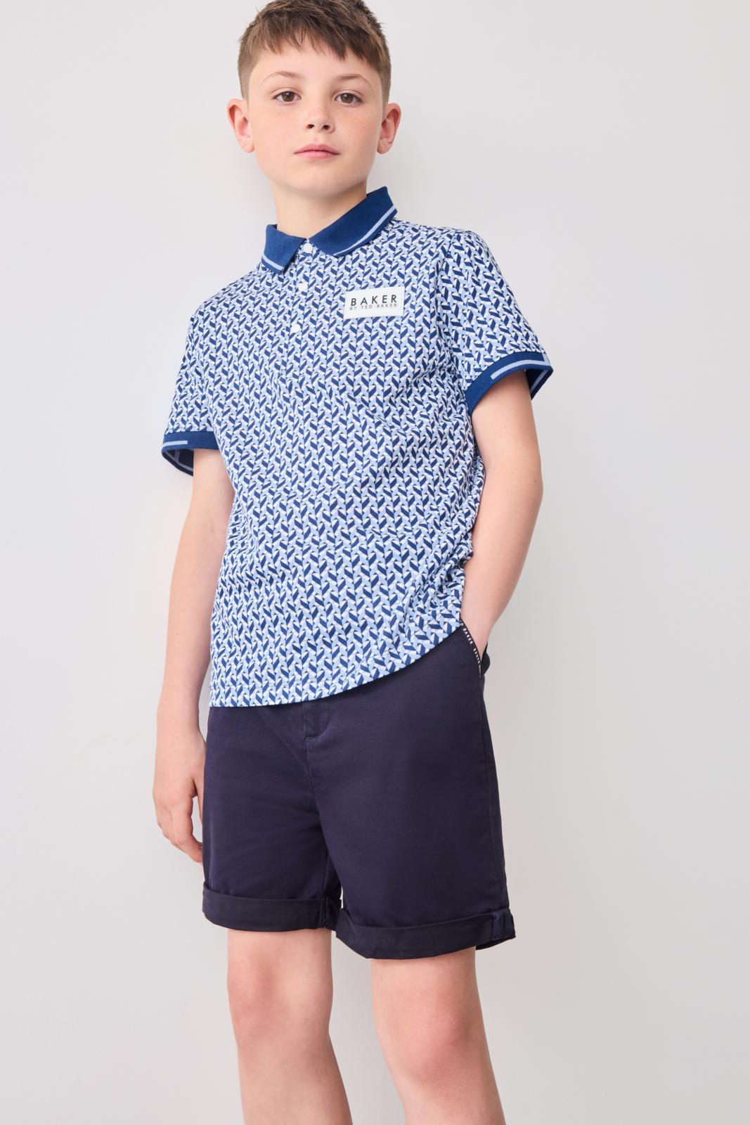 Baker By Ted Baker Printed 100% Cotton Polo Shirt Blue