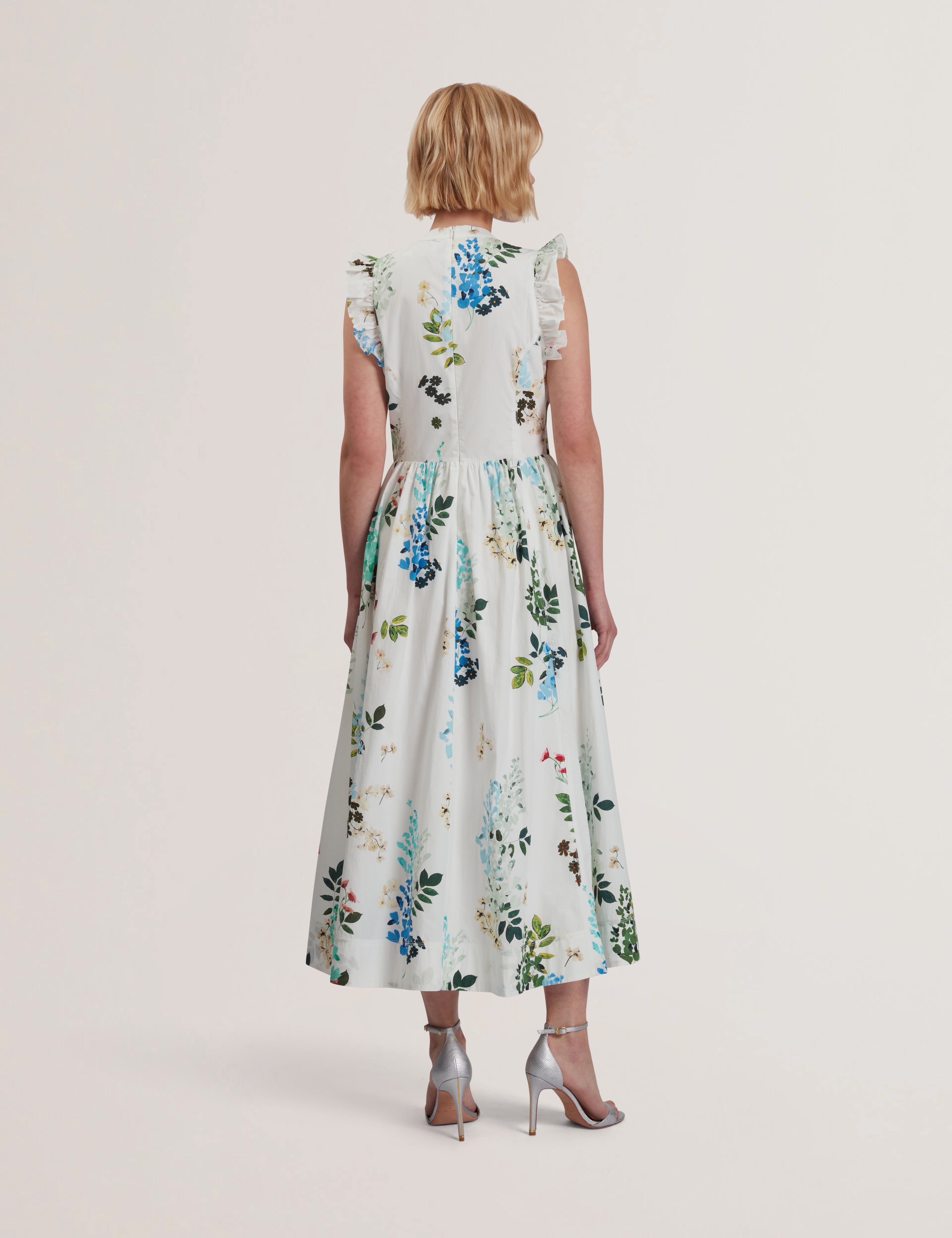 Giolia Cotton Printed Sleeveless Midi Dress White