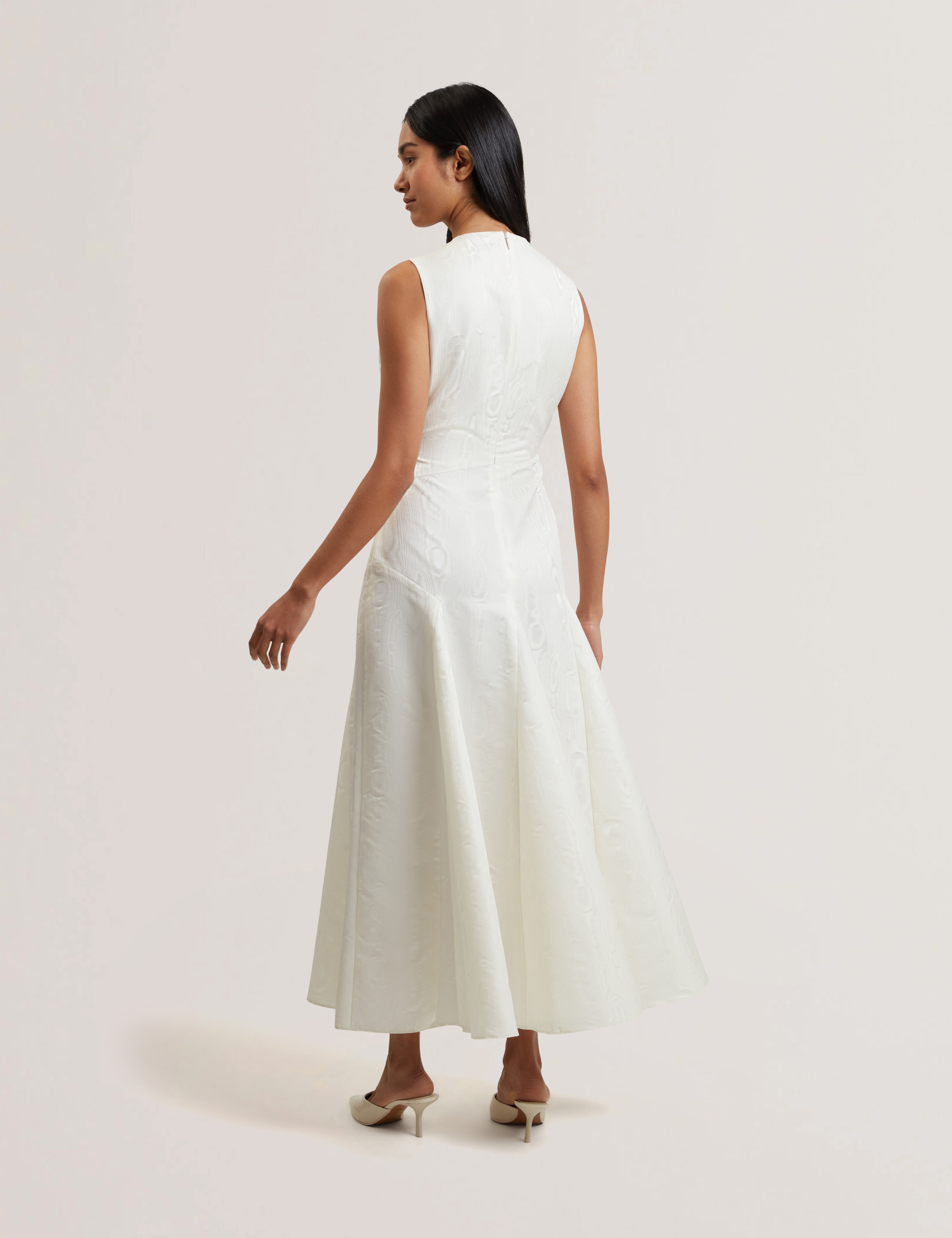 Giovaa Seaming Detail Taffeta Midi Dress Ivory