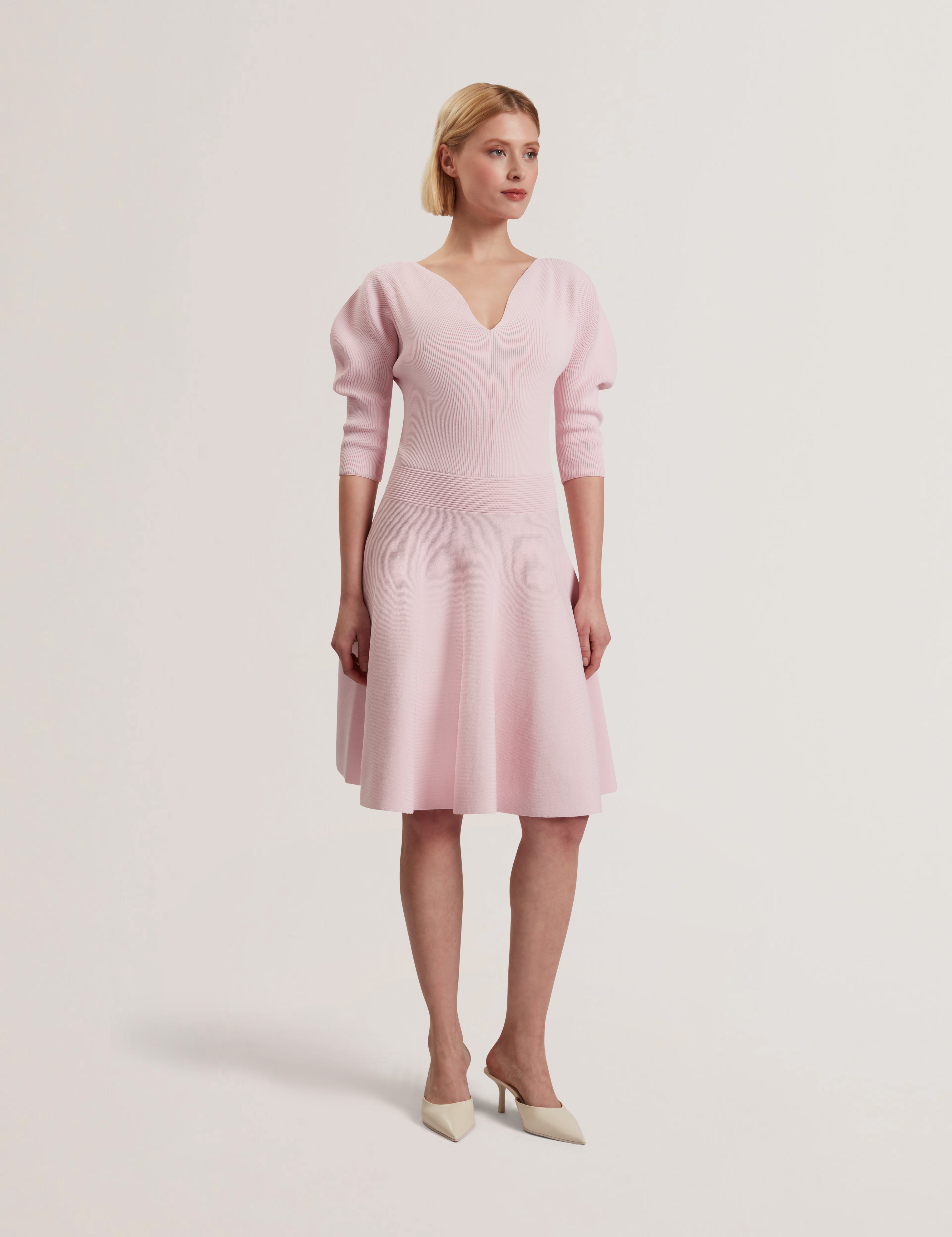Jescka Sculptured Knit Skater Dress Lt-Pink