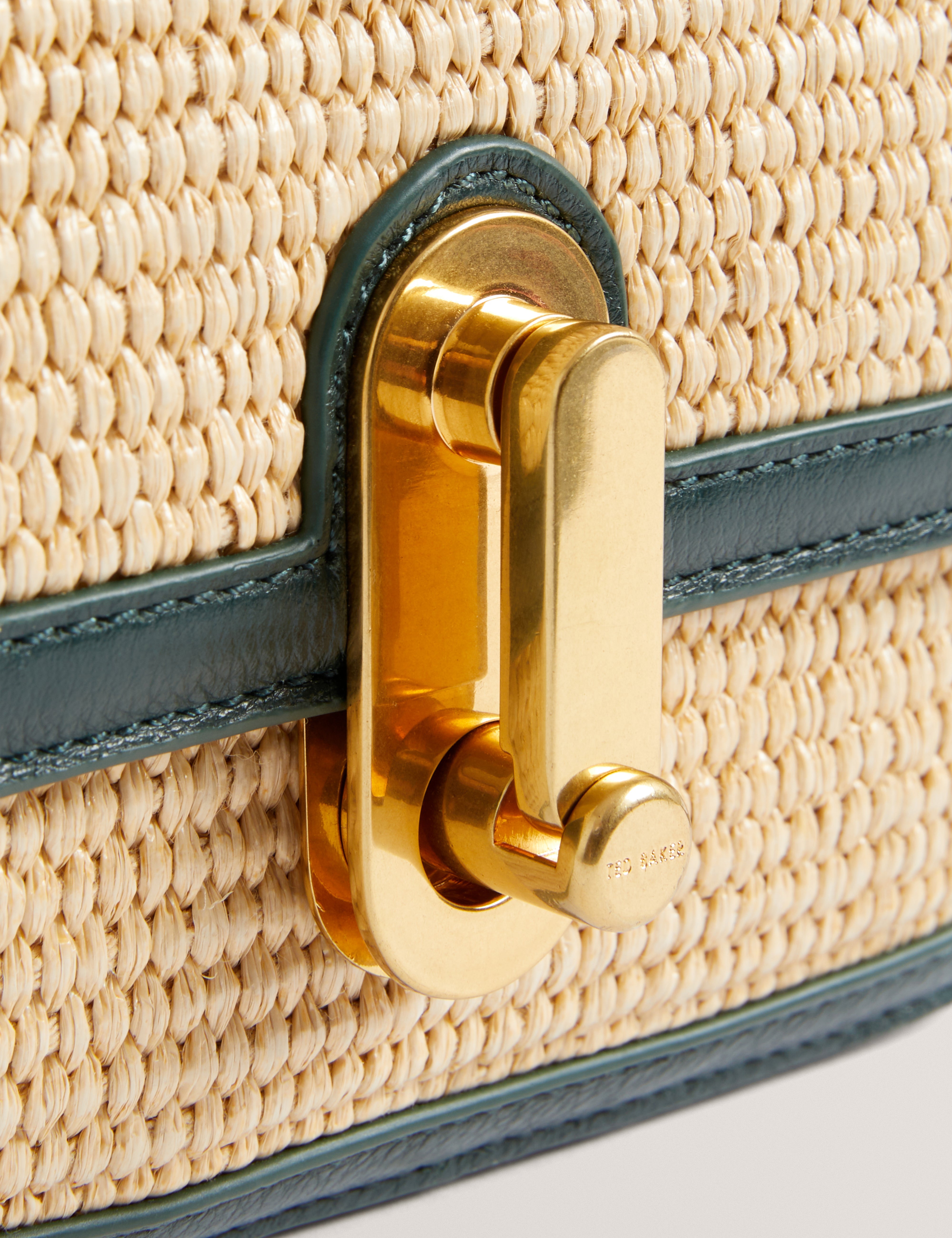 Kkassie Twist Lock Detail Small Raffia Crossbody Bag Mid-Green