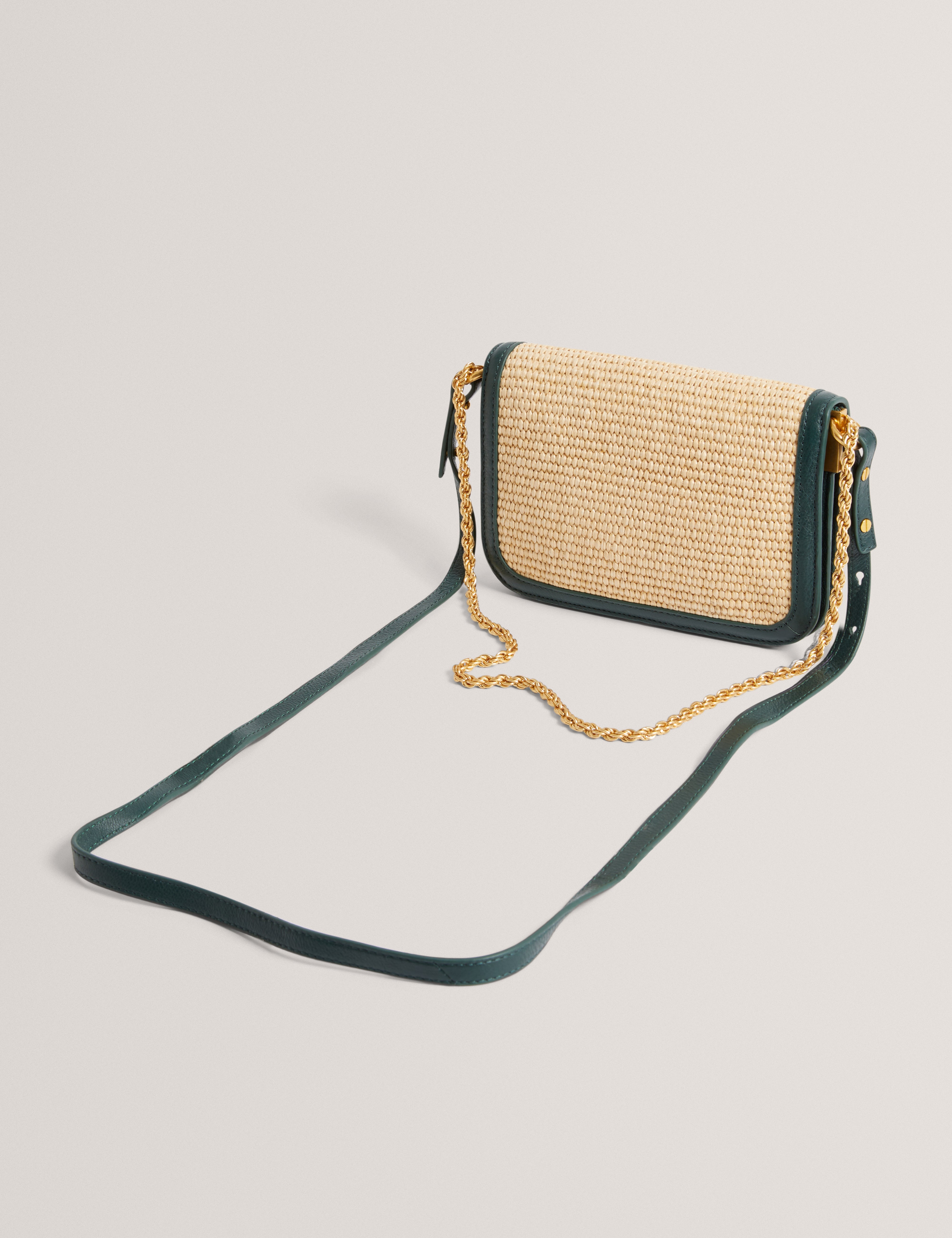 Kkassie Twist Lock Detail Small Raffia Crossbody Bag Mid-Green