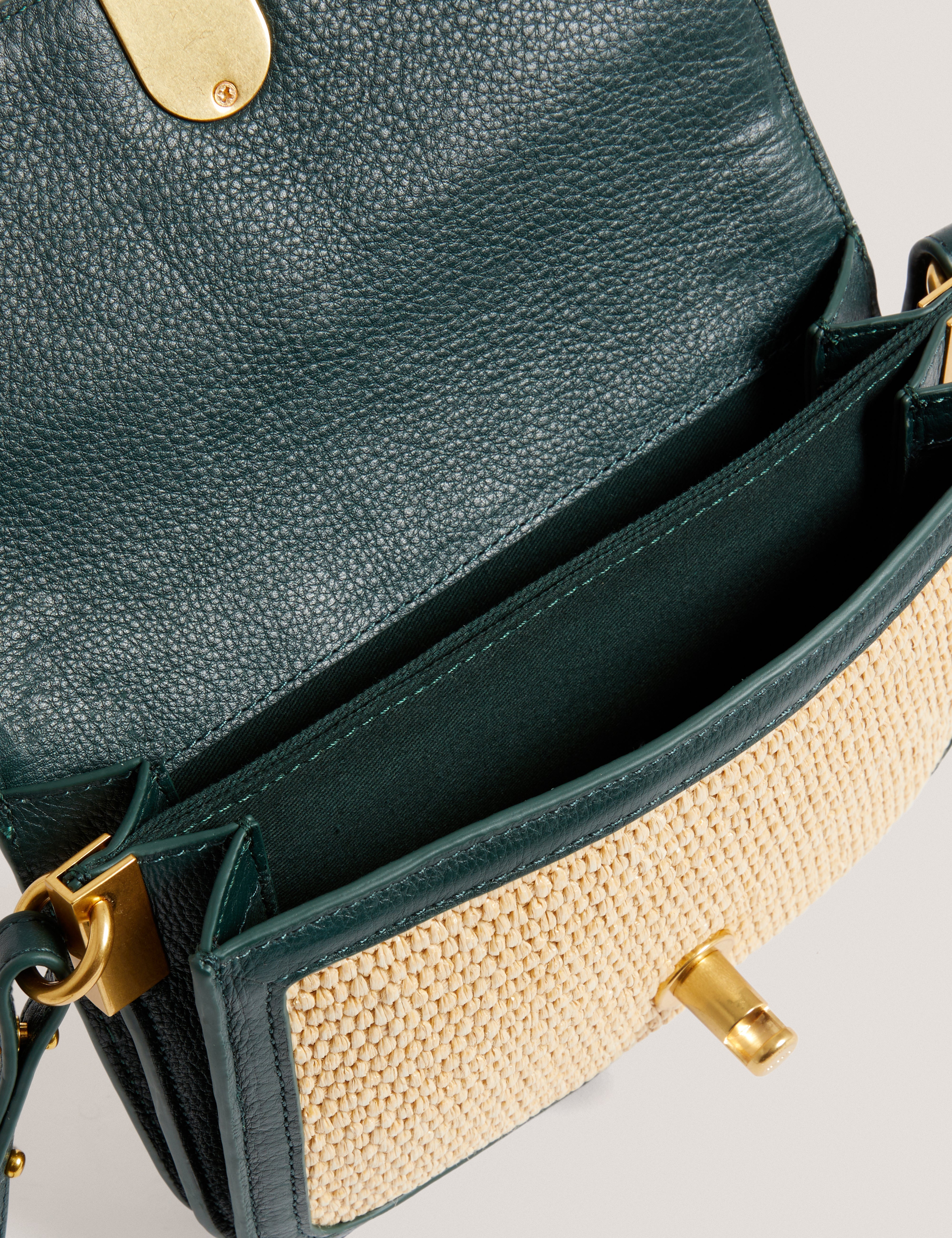 Kkassie Twist Lock Detail Small Raffia Crossbody Bag Mid-Green
