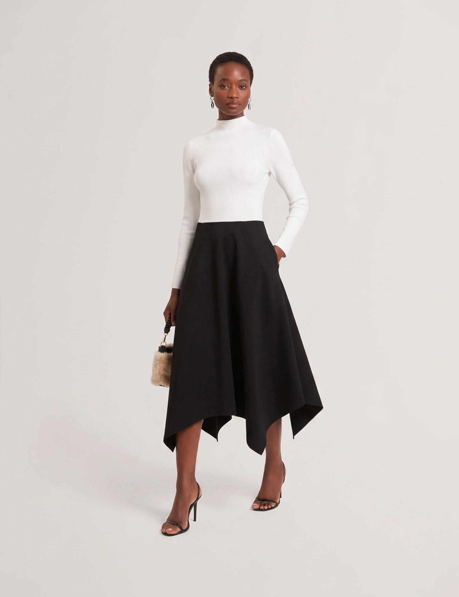 Nyxie Midi Dress With Ottoman Skirt Black
