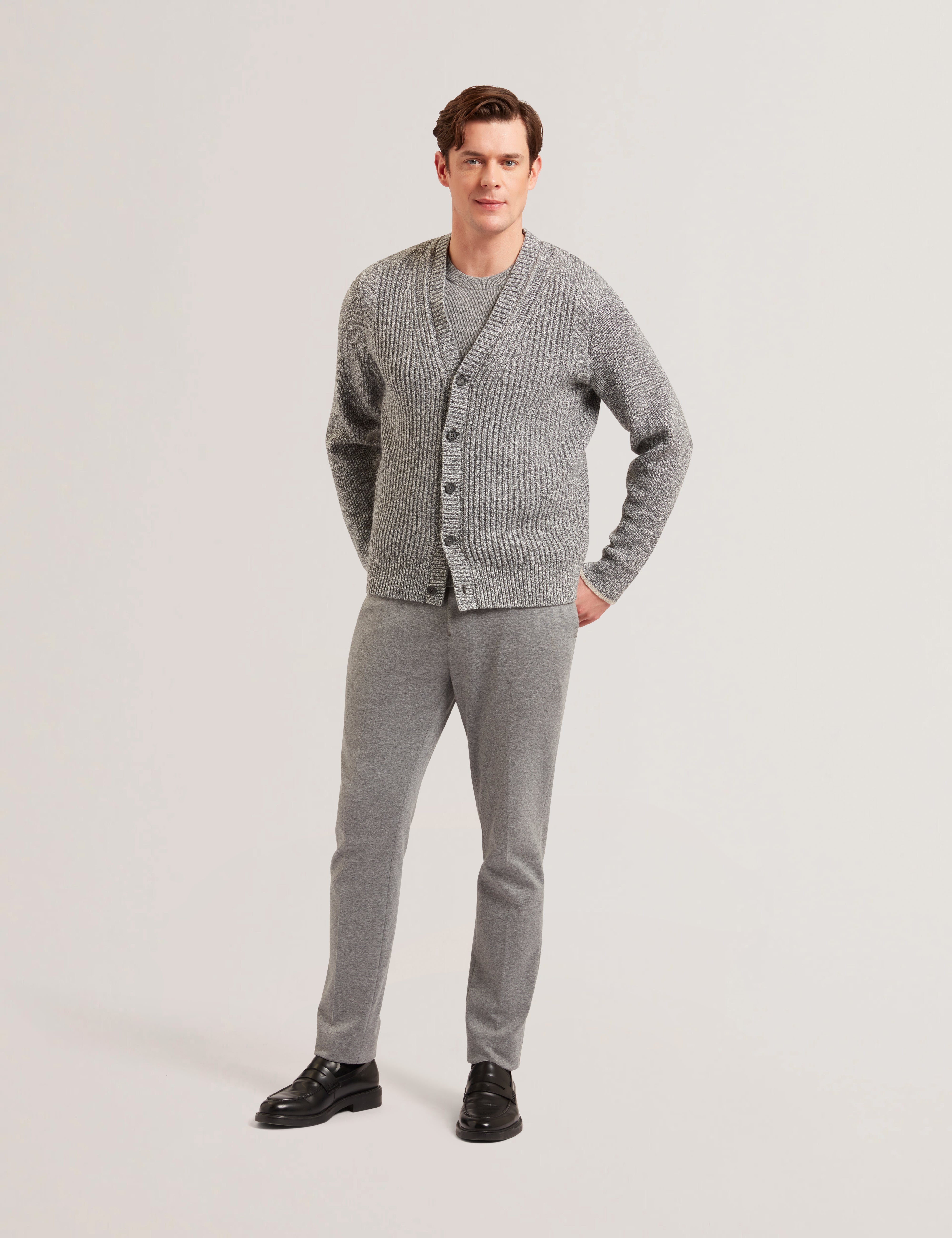 Alman Ribbed Button Cardigan Grey