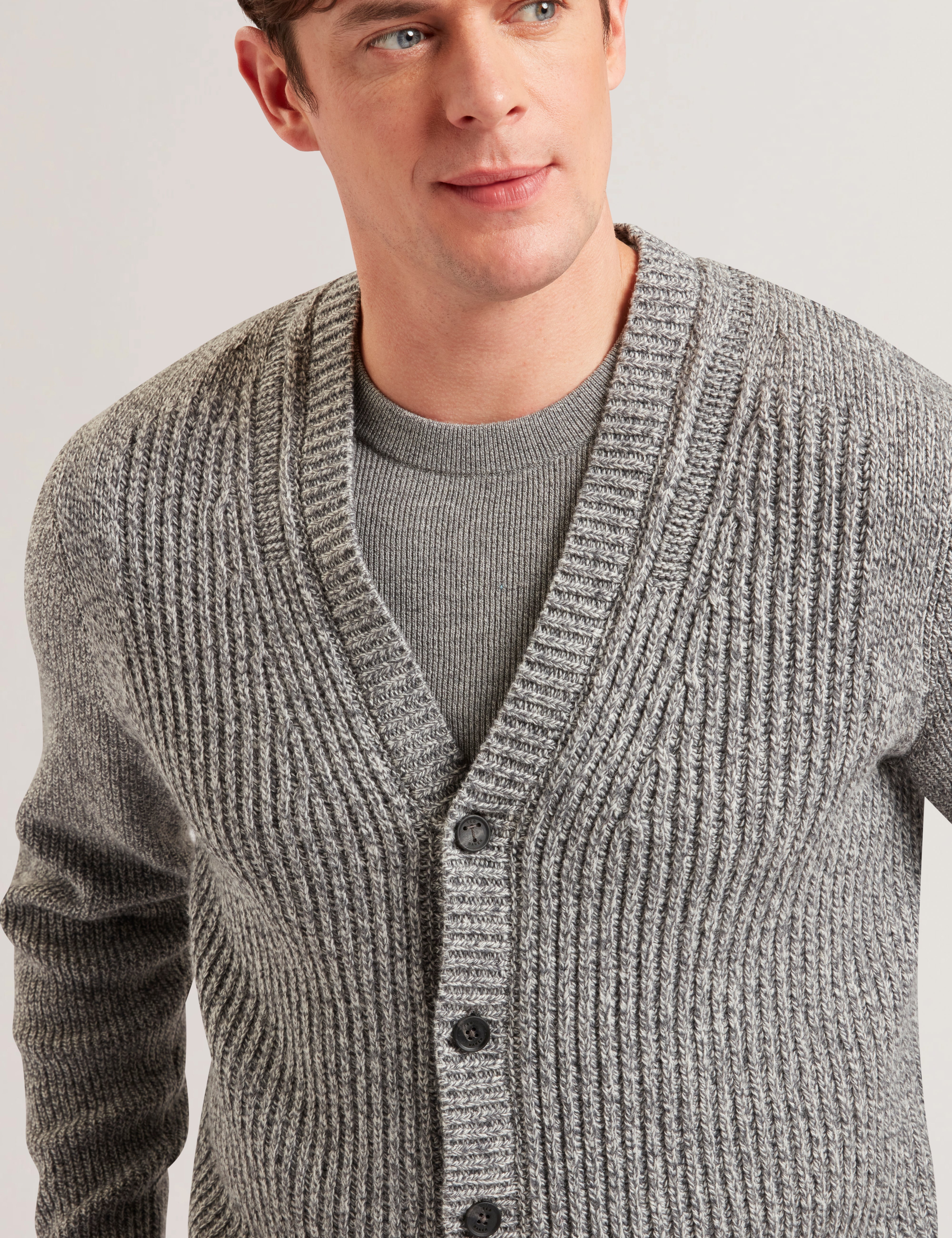 Alman Ribbed Button Cardigan Grey