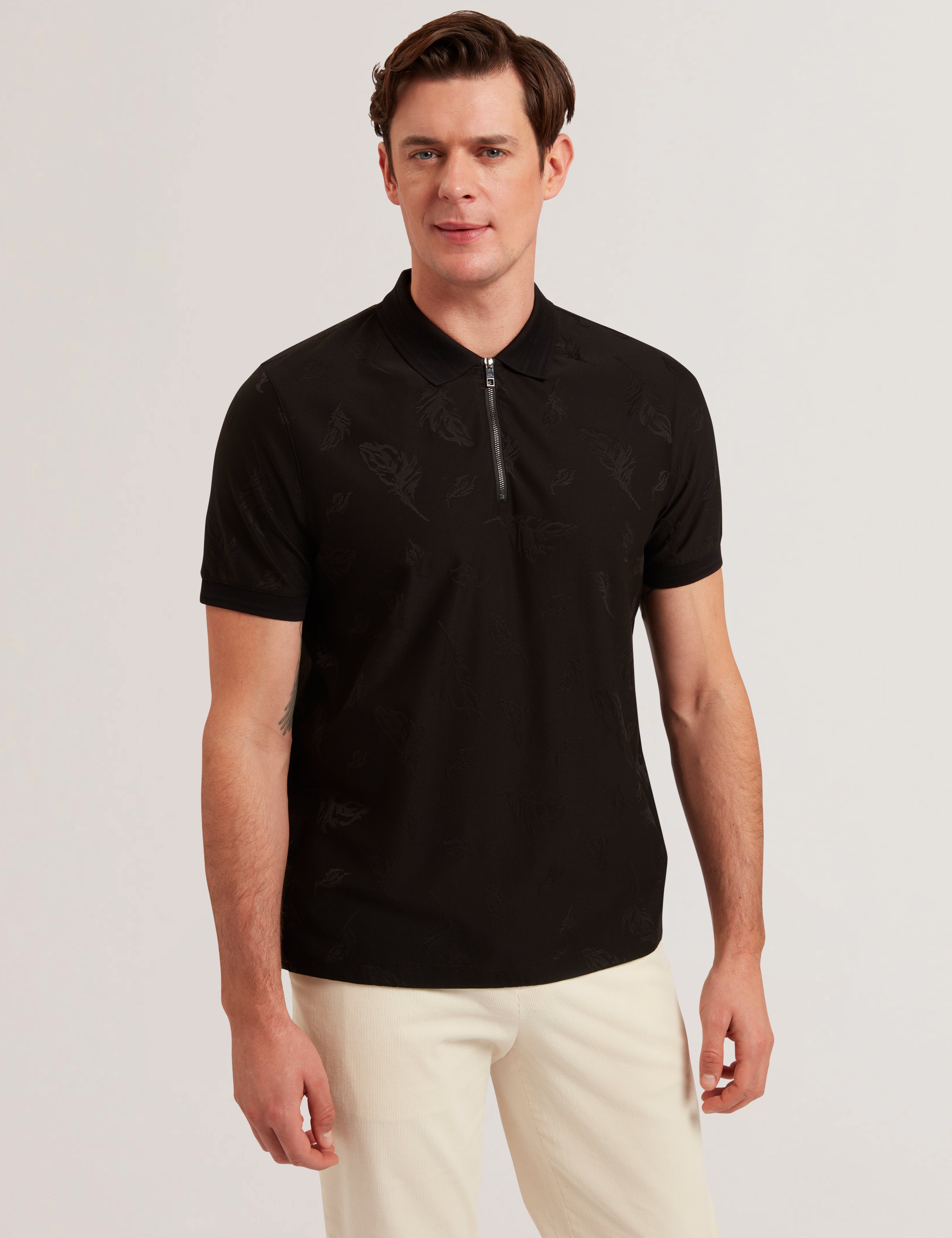 Neyack Ss Feather Jacquard Zip Polo Black