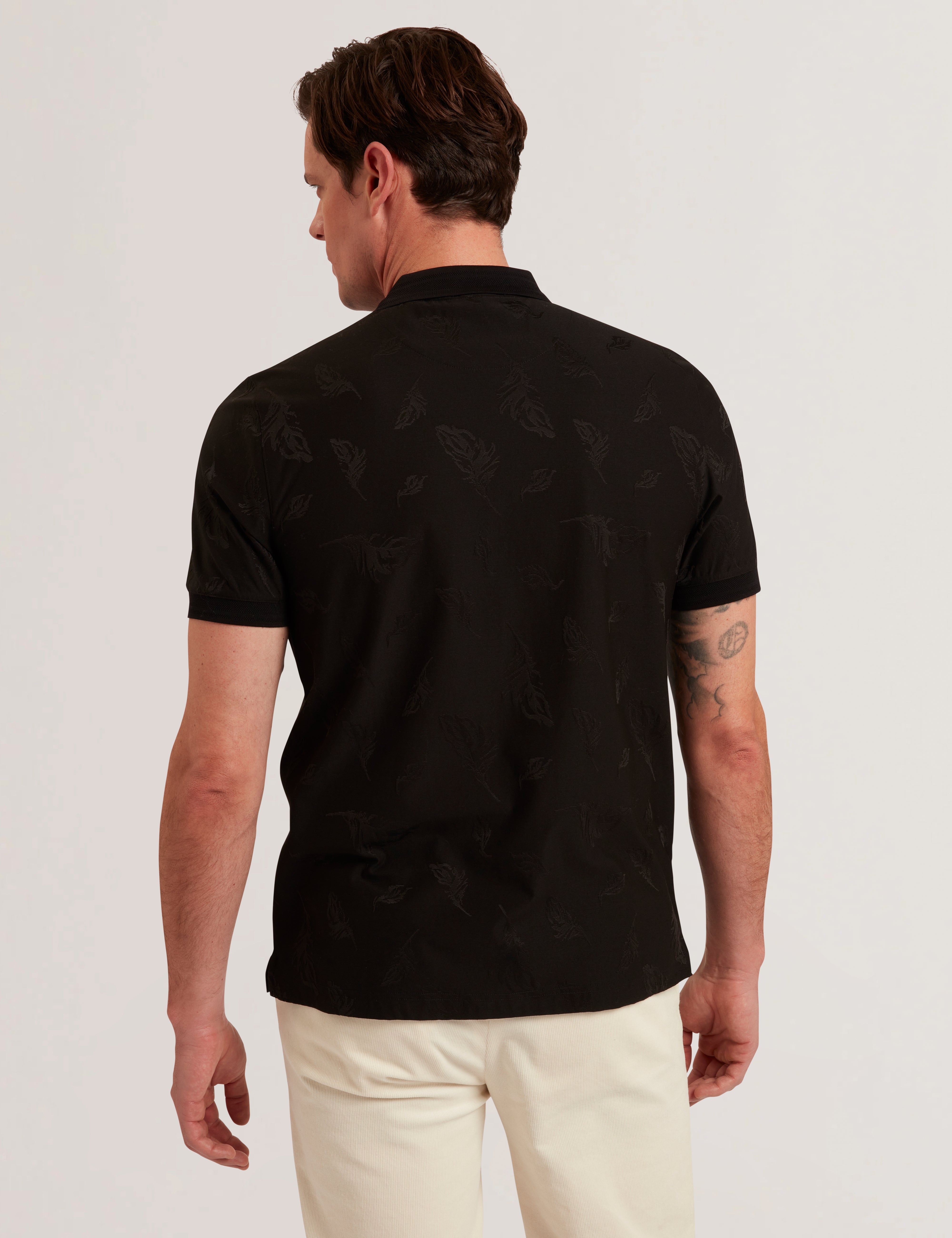 Neyack Ss Feather Jacquard Zip Polo Black