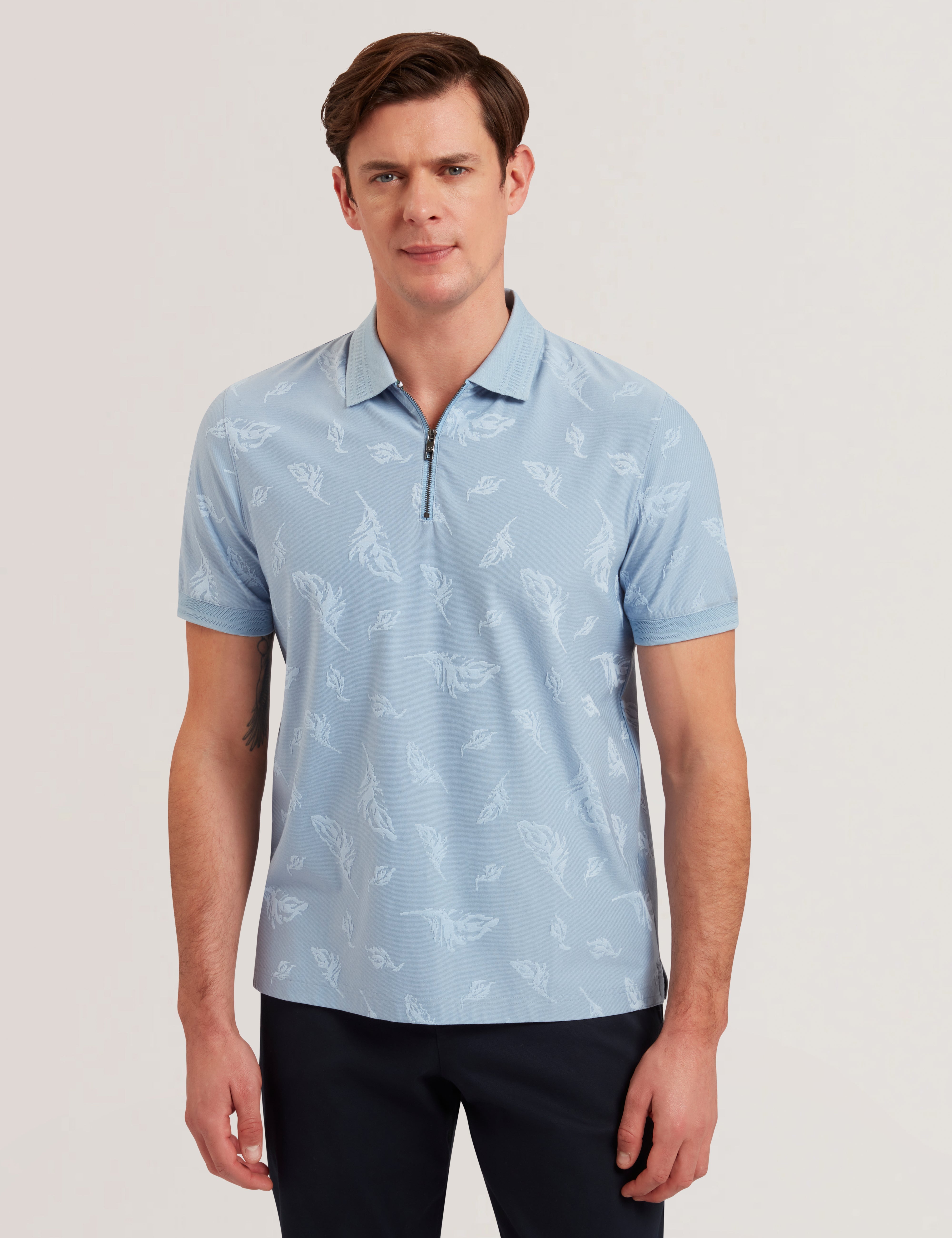 Neyack Ss Feather Jacquard Zip Polo Blue