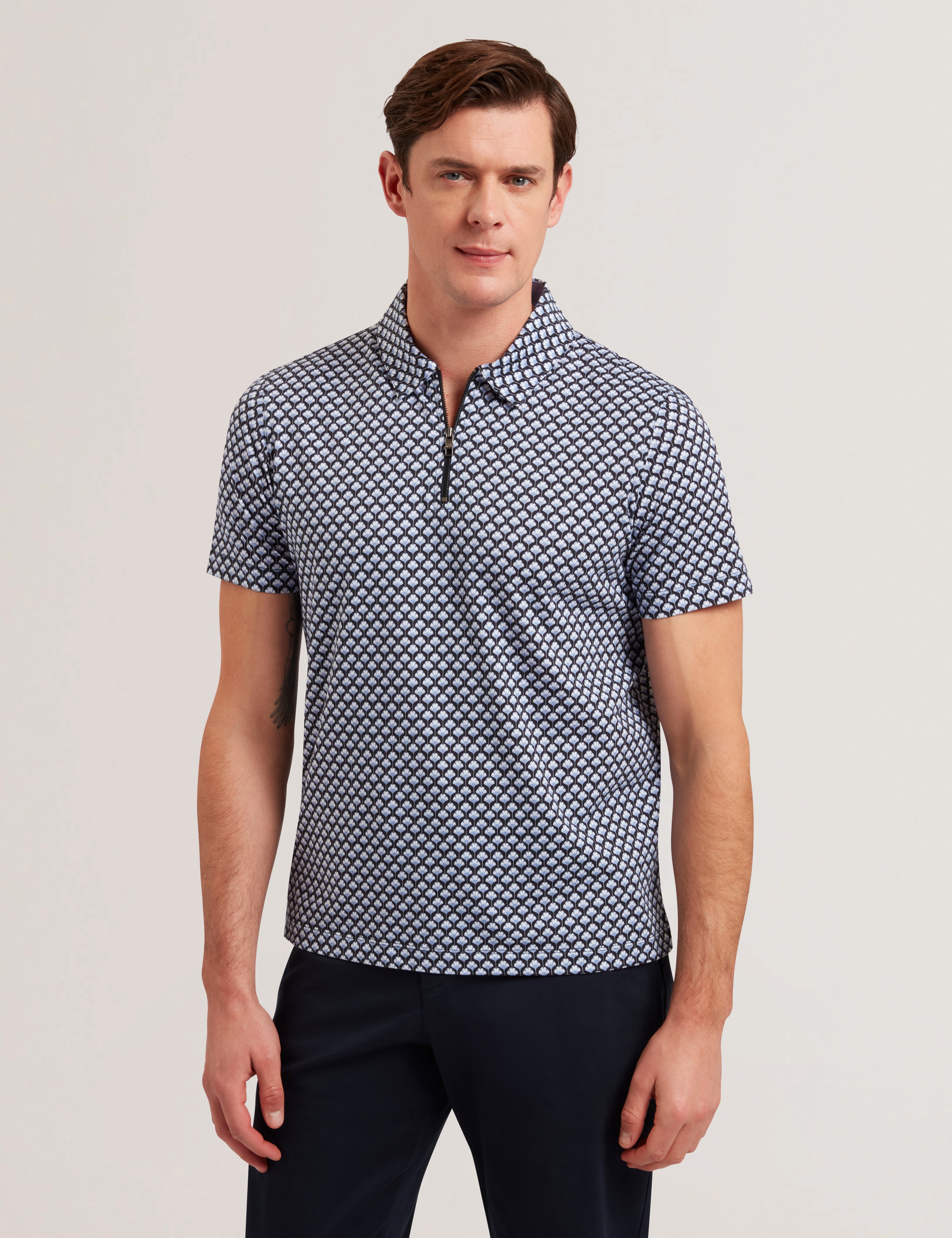 Ounslo Ss Regular Fit Printed Zip Polo Blue