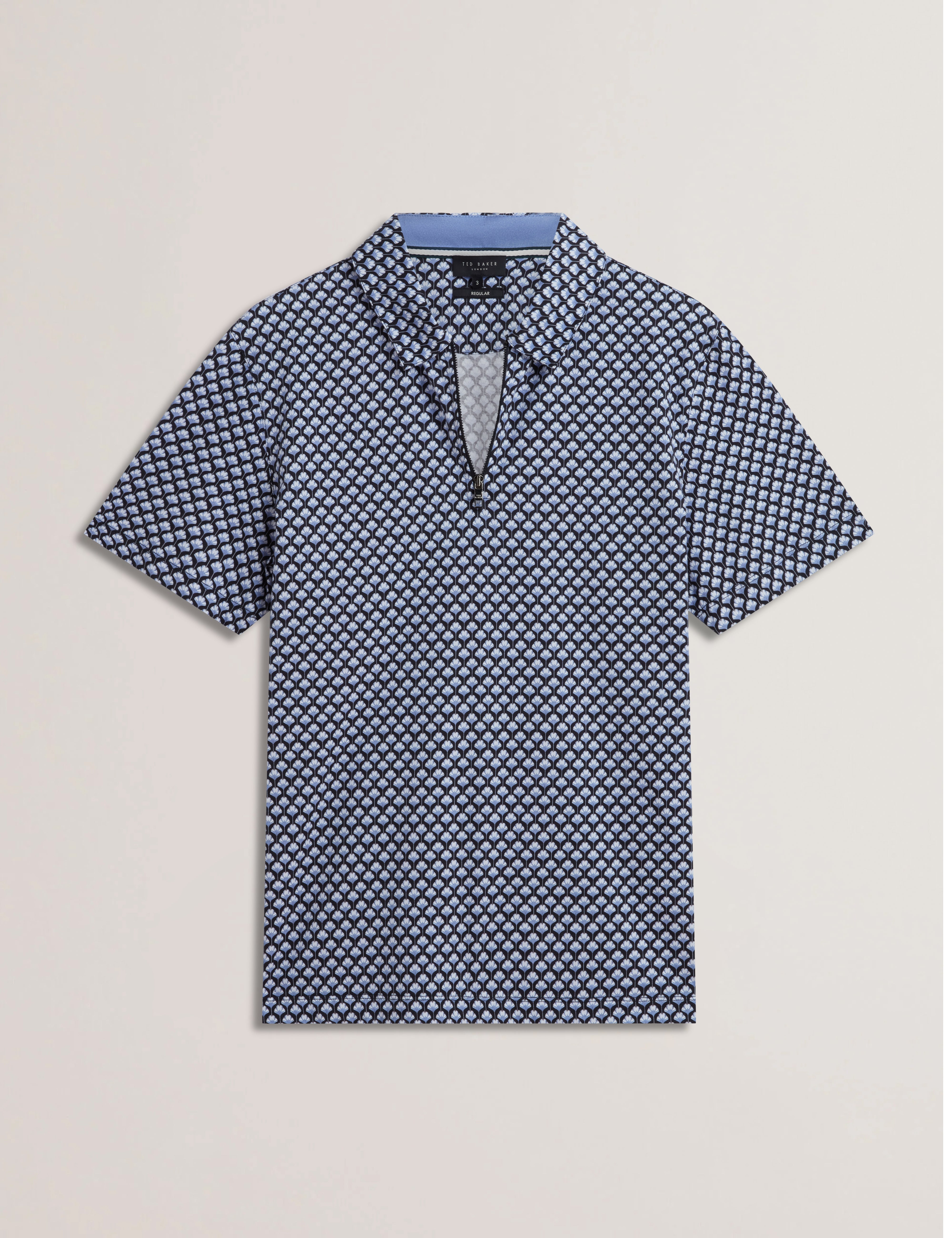 Ounslo Ss Regular Fit Printed Zip Polo Blue