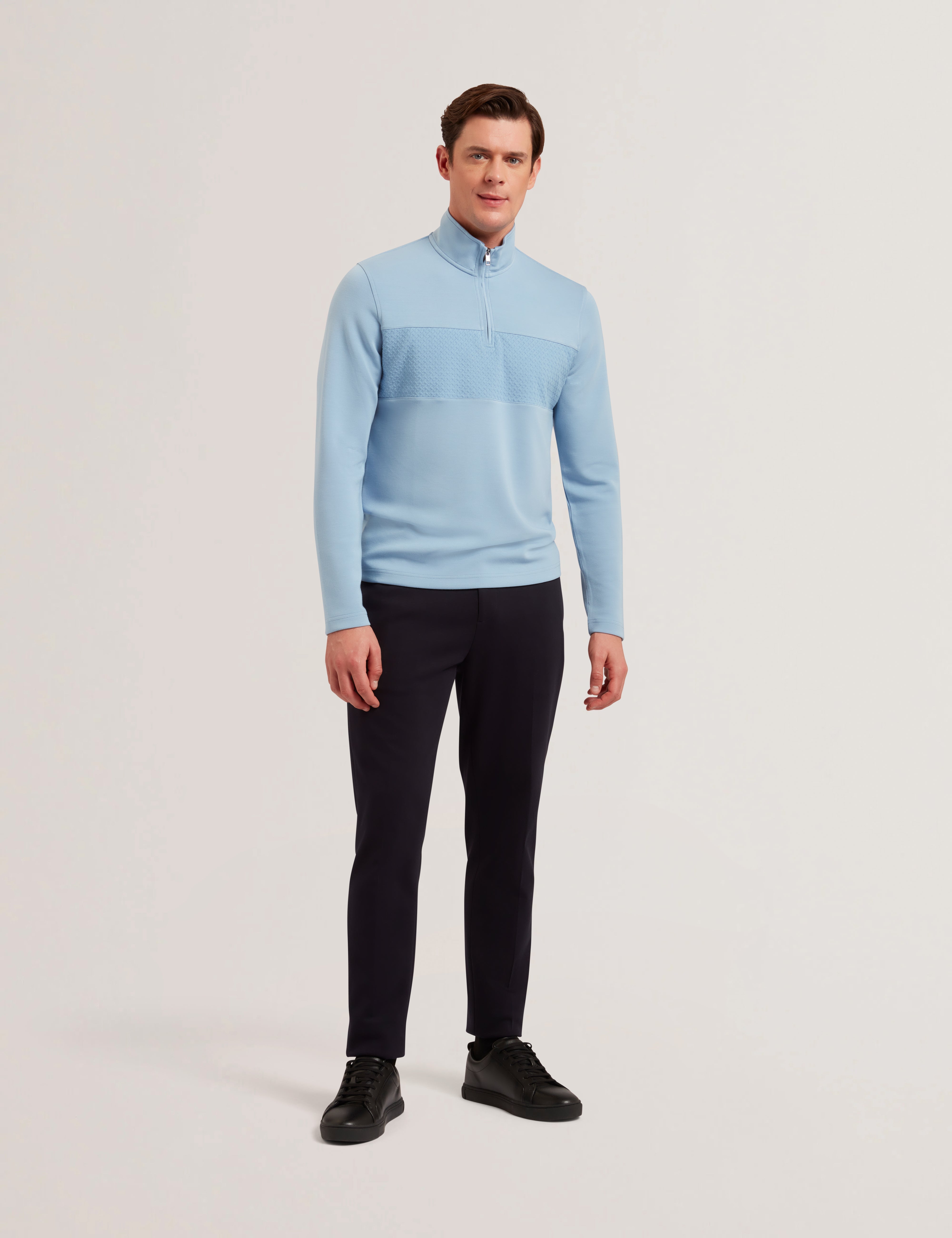 Simonea Long Sleeve Regular Herringbone Half-Zip Blue