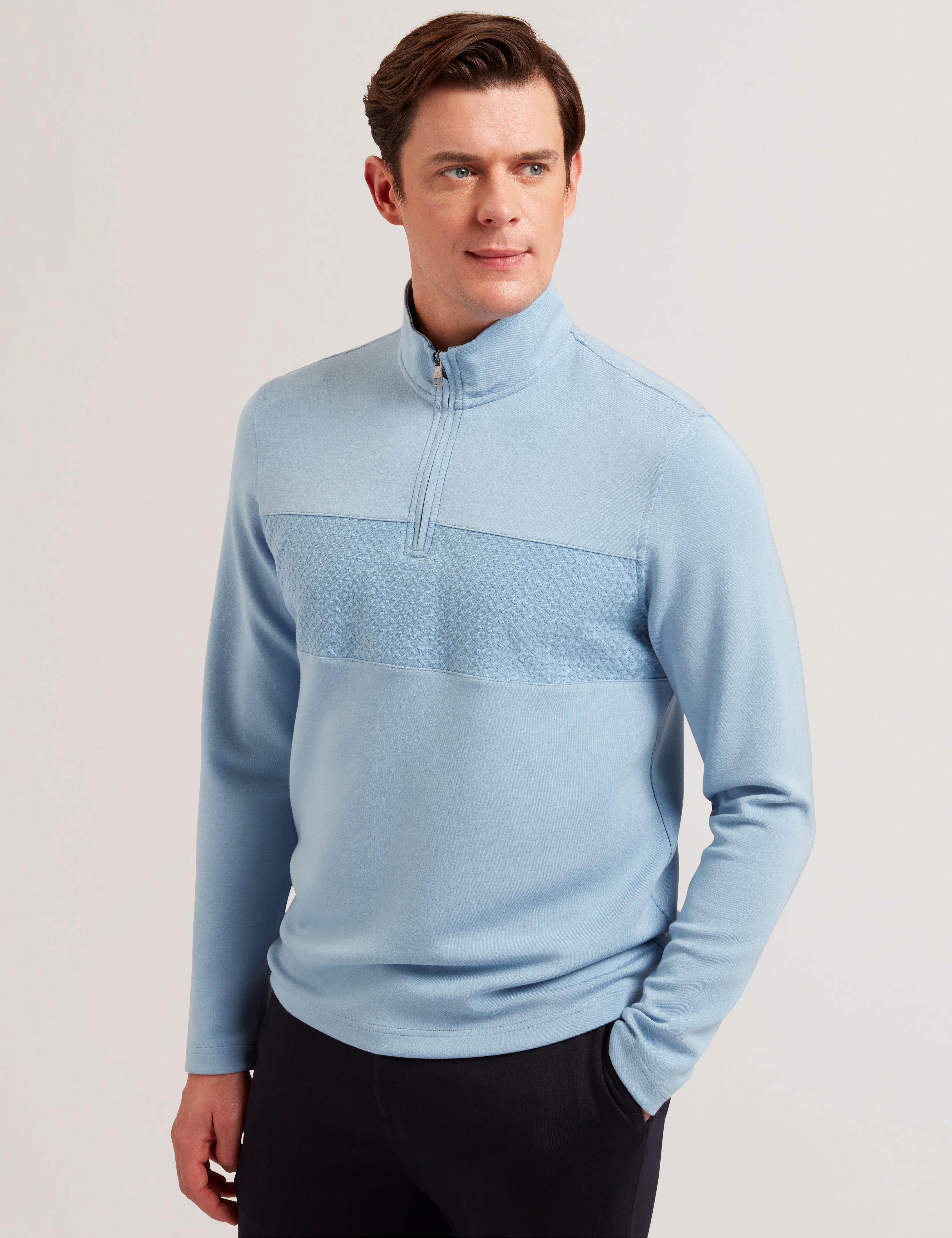 Simonea Long Sleeve Regular Herringbone Half-Zip Blue