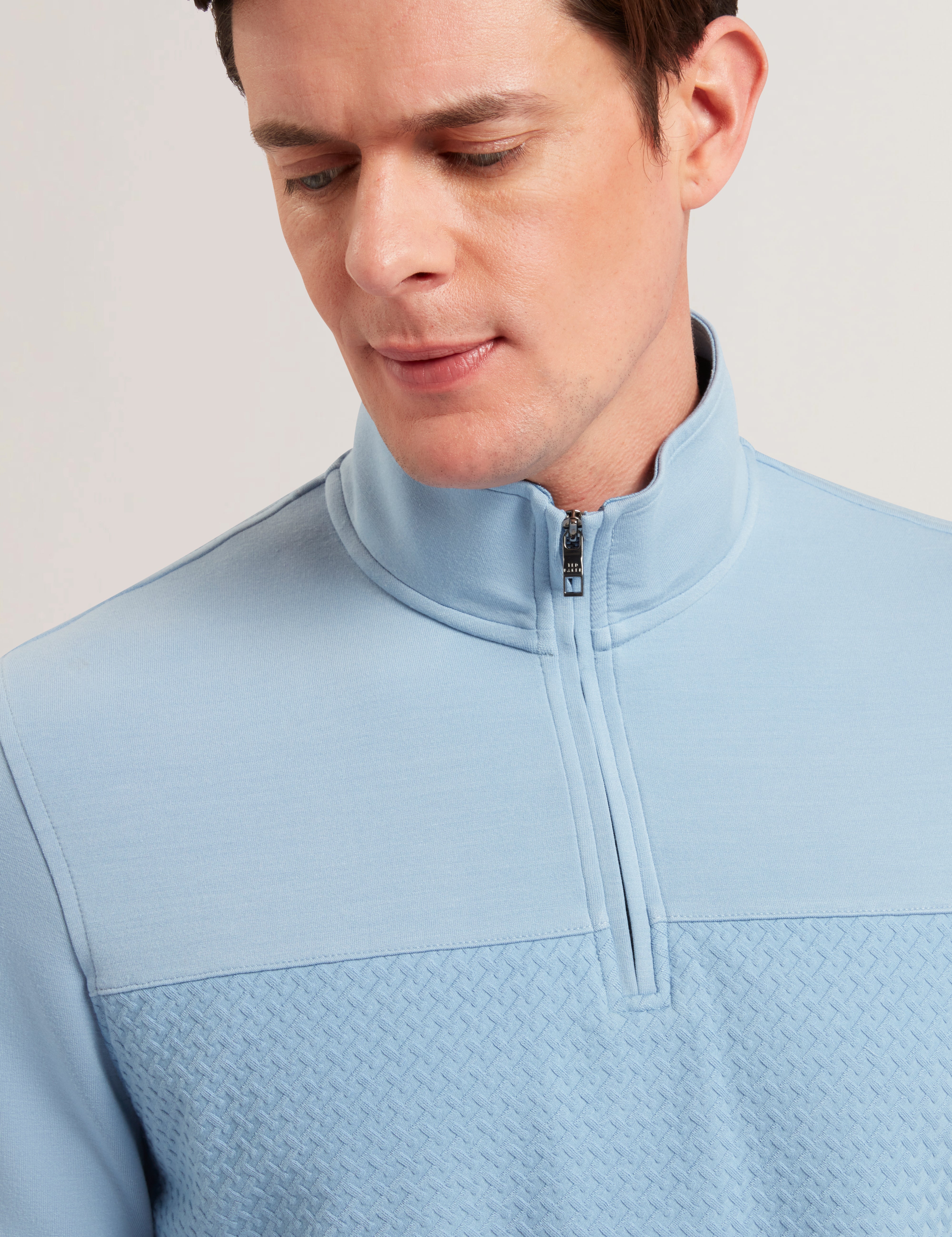 Simonea Long Sleeve Regular Herringbone Half-Zip Blue