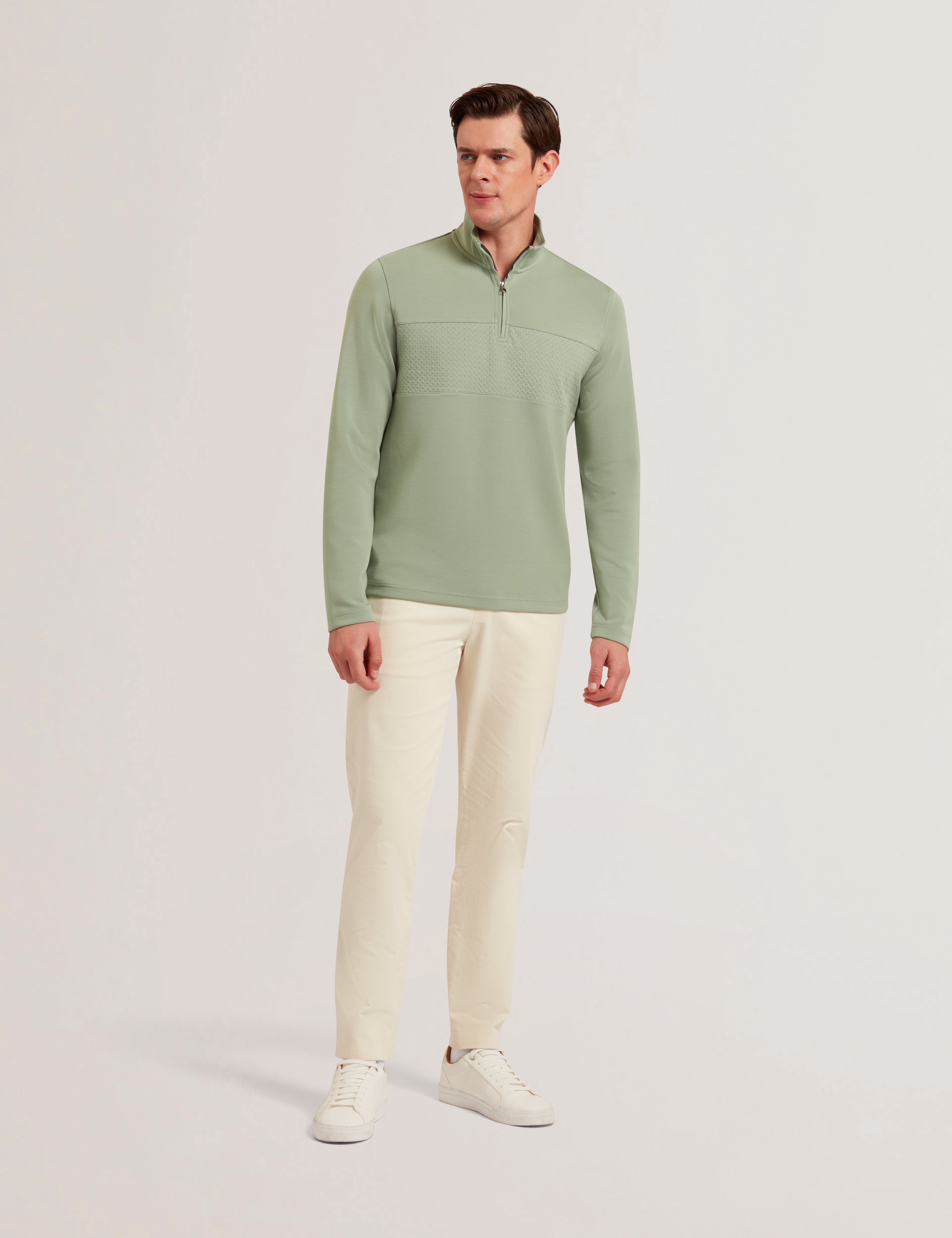 Simonea Long Sleeve Regular Herringbone Half-Zip Green