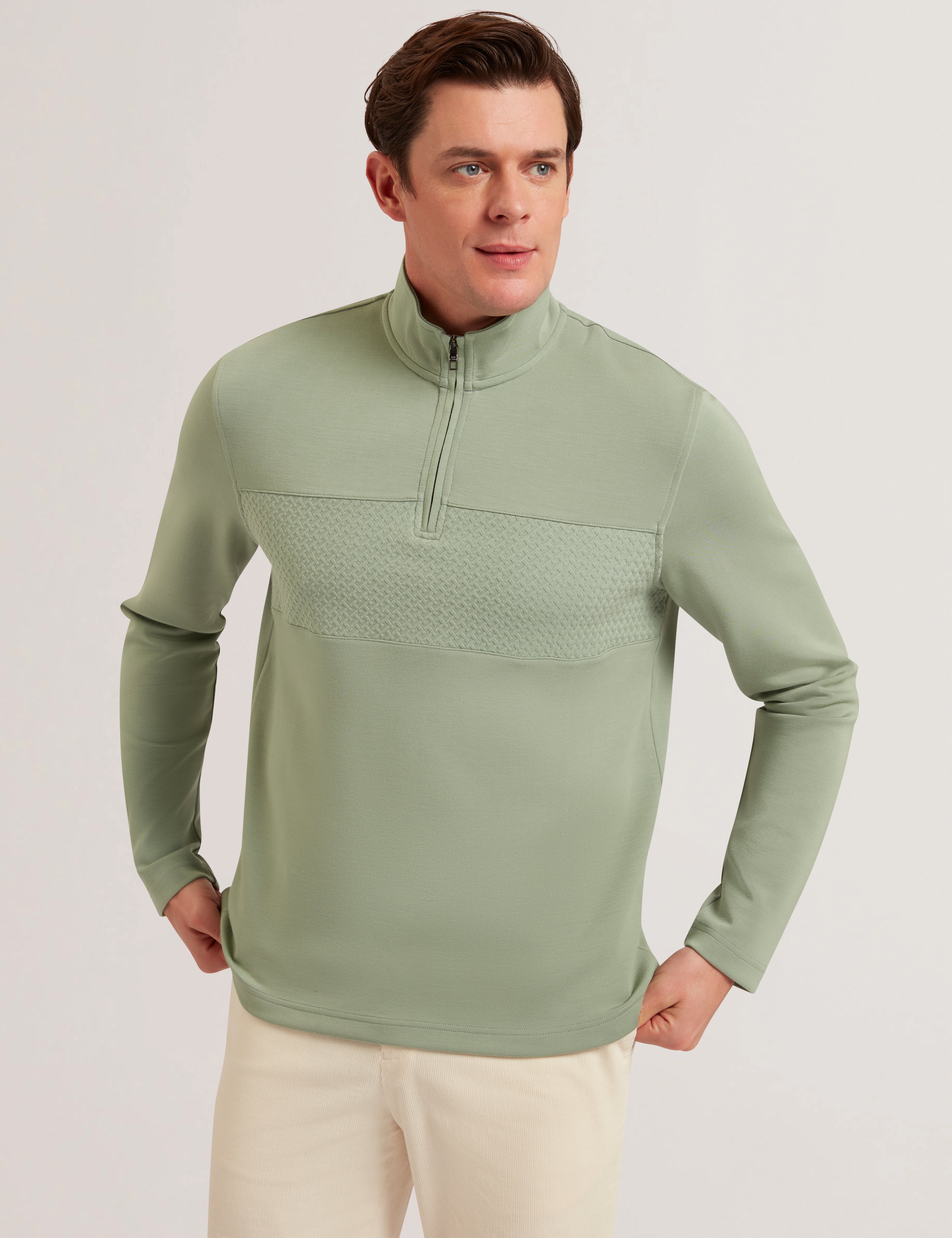 Simonea Long Sleeve Regular Herringbone Half-Zip Green