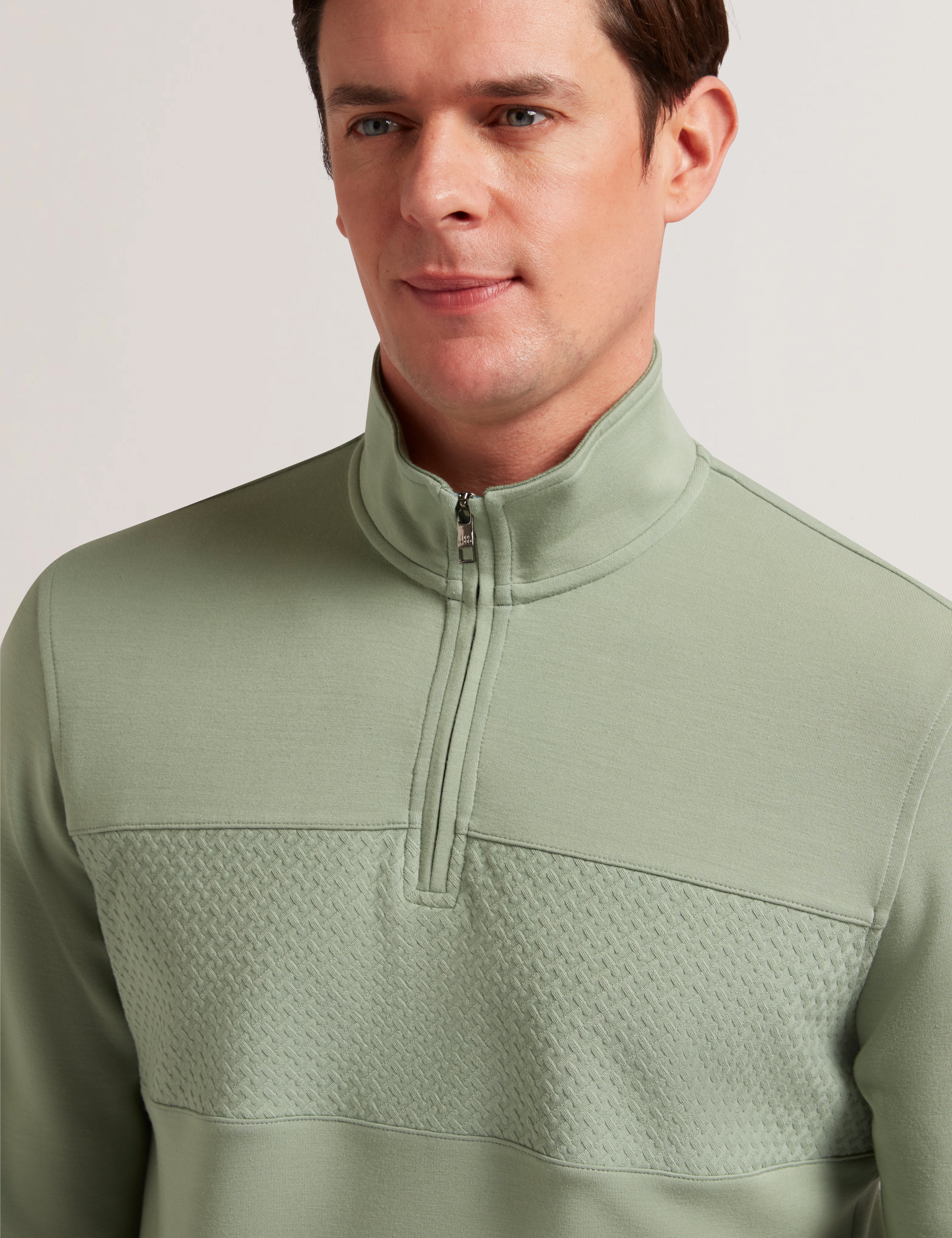 Simonea Long Sleeve Regular Herringbone Half-Zip Green