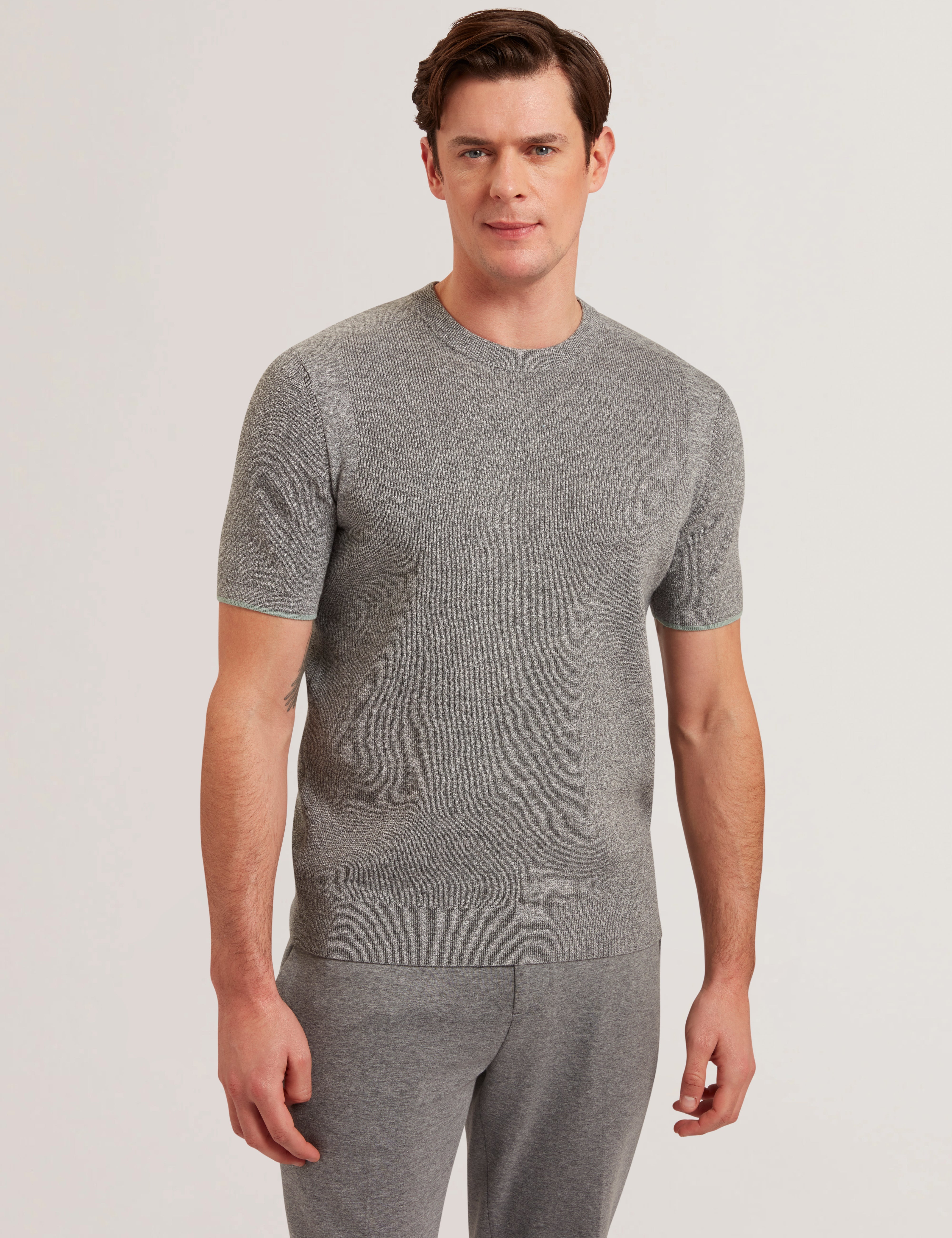 Voisin Ss Mixed Ribbed T-Shirt Grey