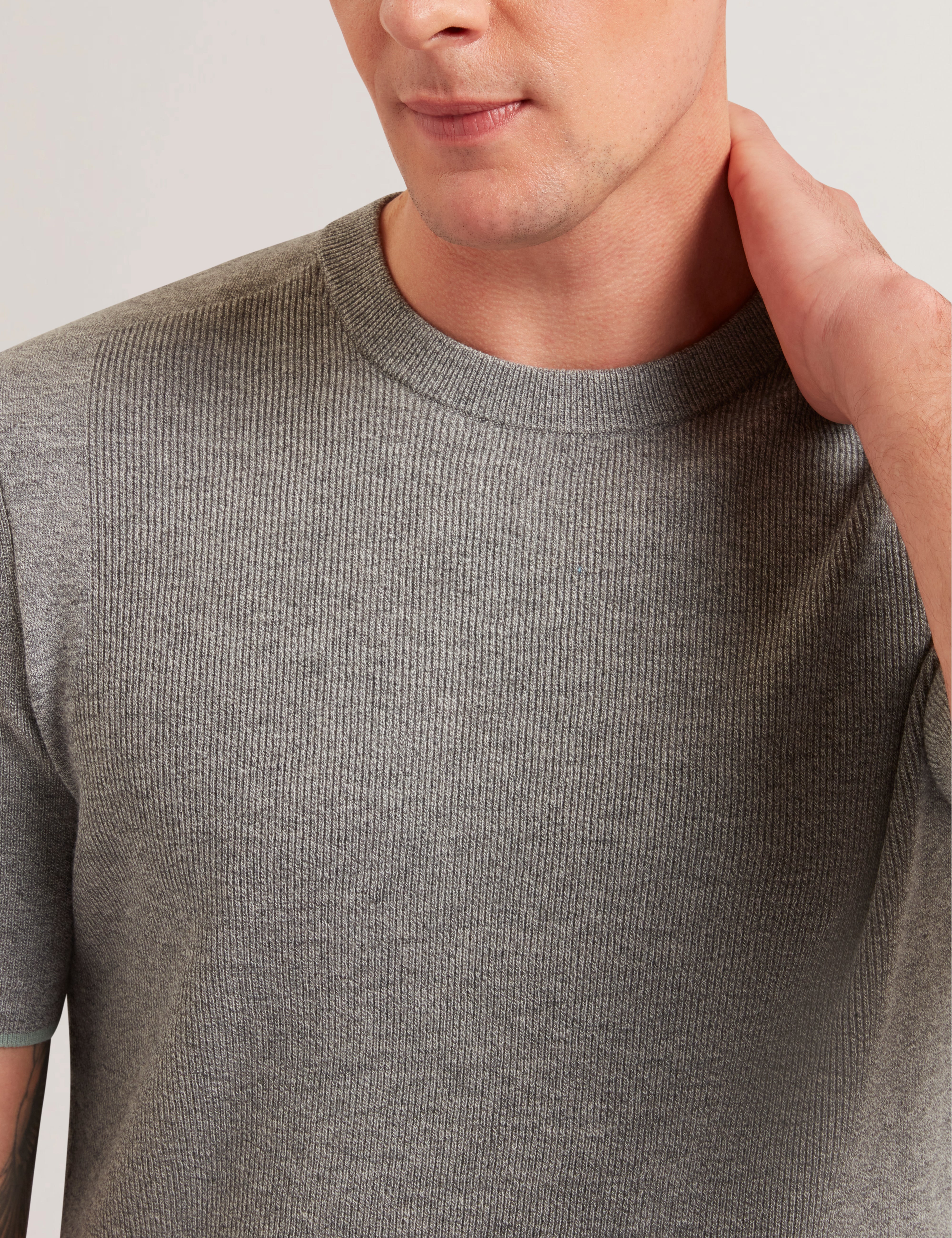 Voisin Ss Mixed Ribbed T-Shirt Grey