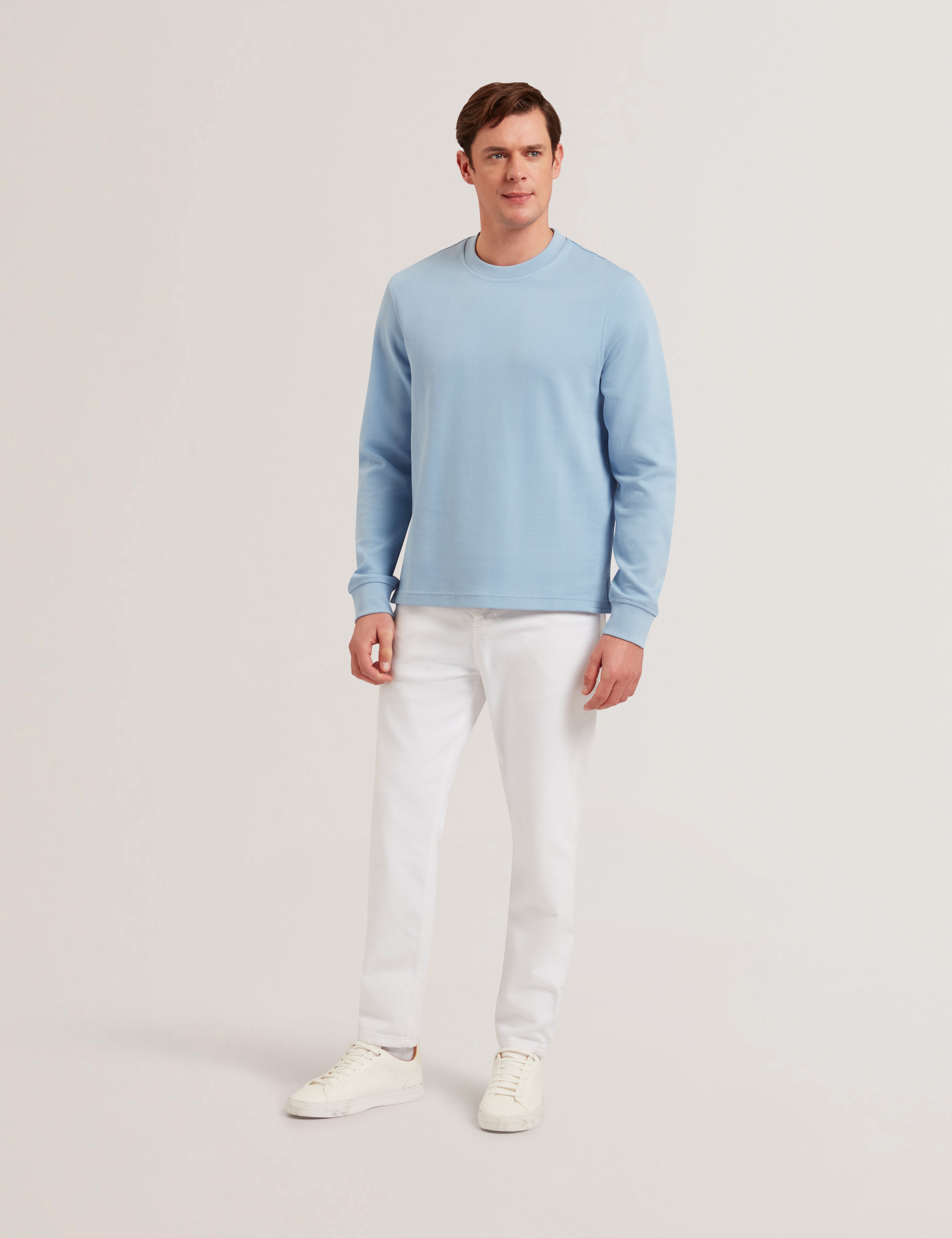 Sharply Long Sleeve Herringbone Sweatshirt Blue