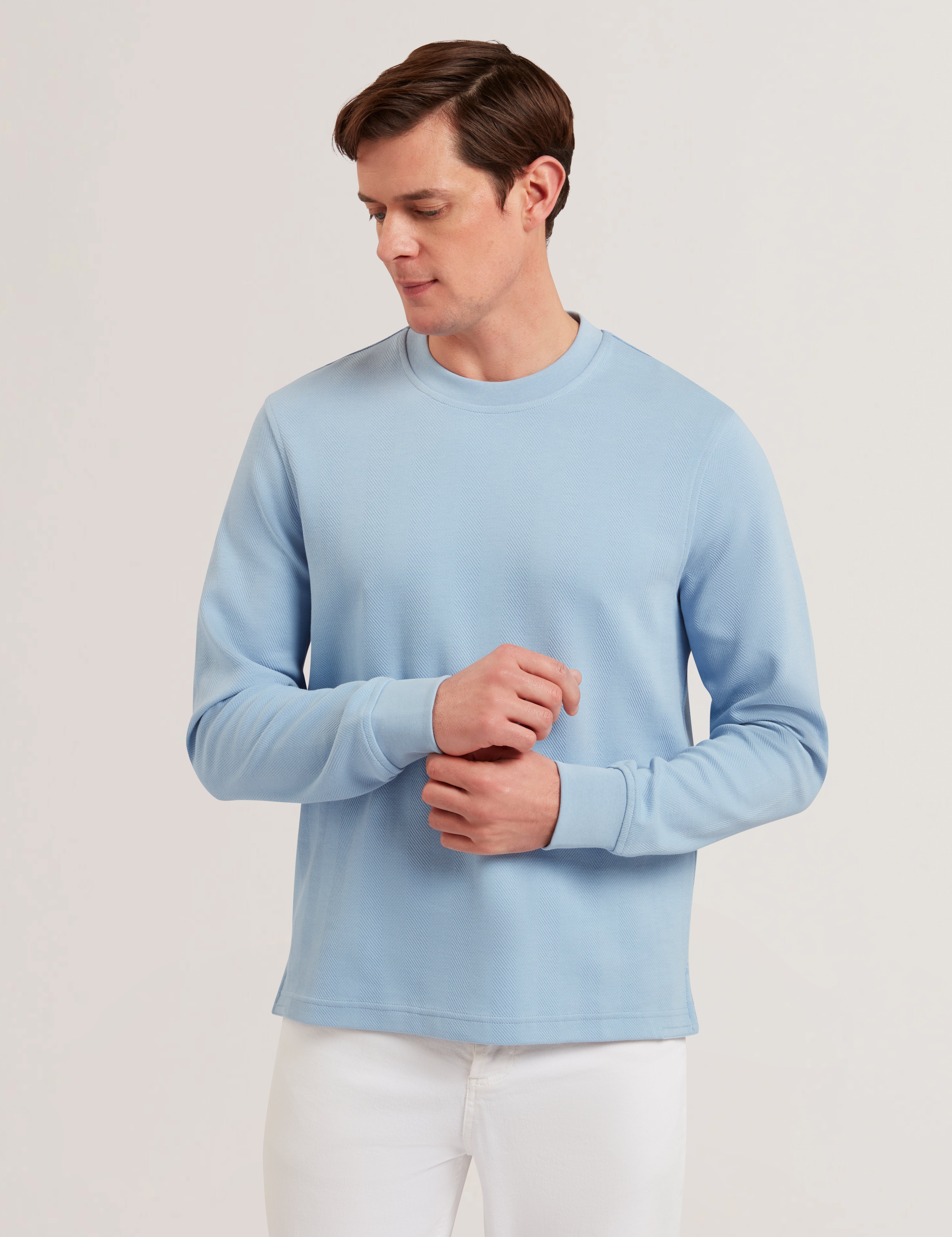 Sharply Long Sleeve Herringbone Sweatshirt Blue