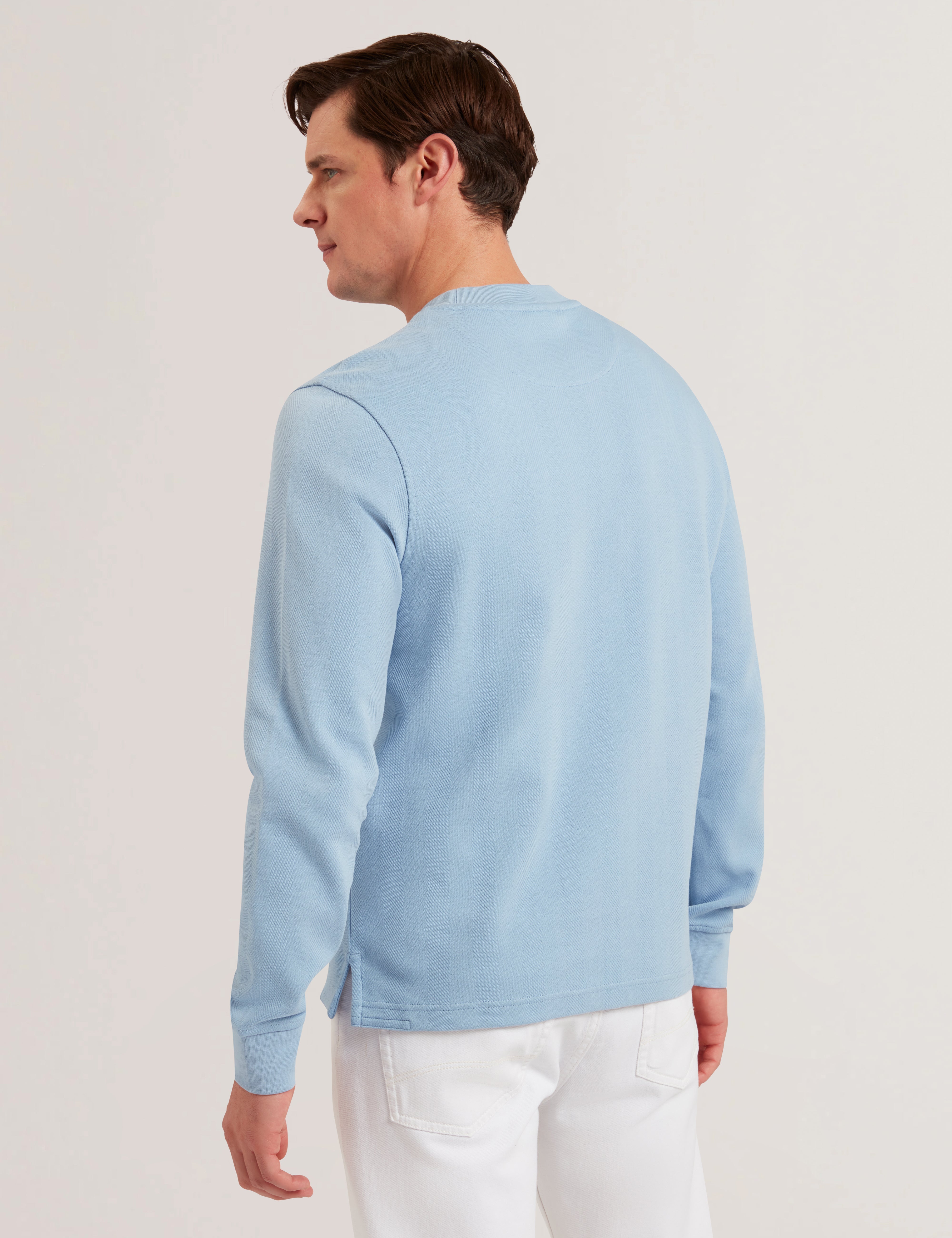 Sharply Long Sleeve Herringbone Sweatshirt Blue