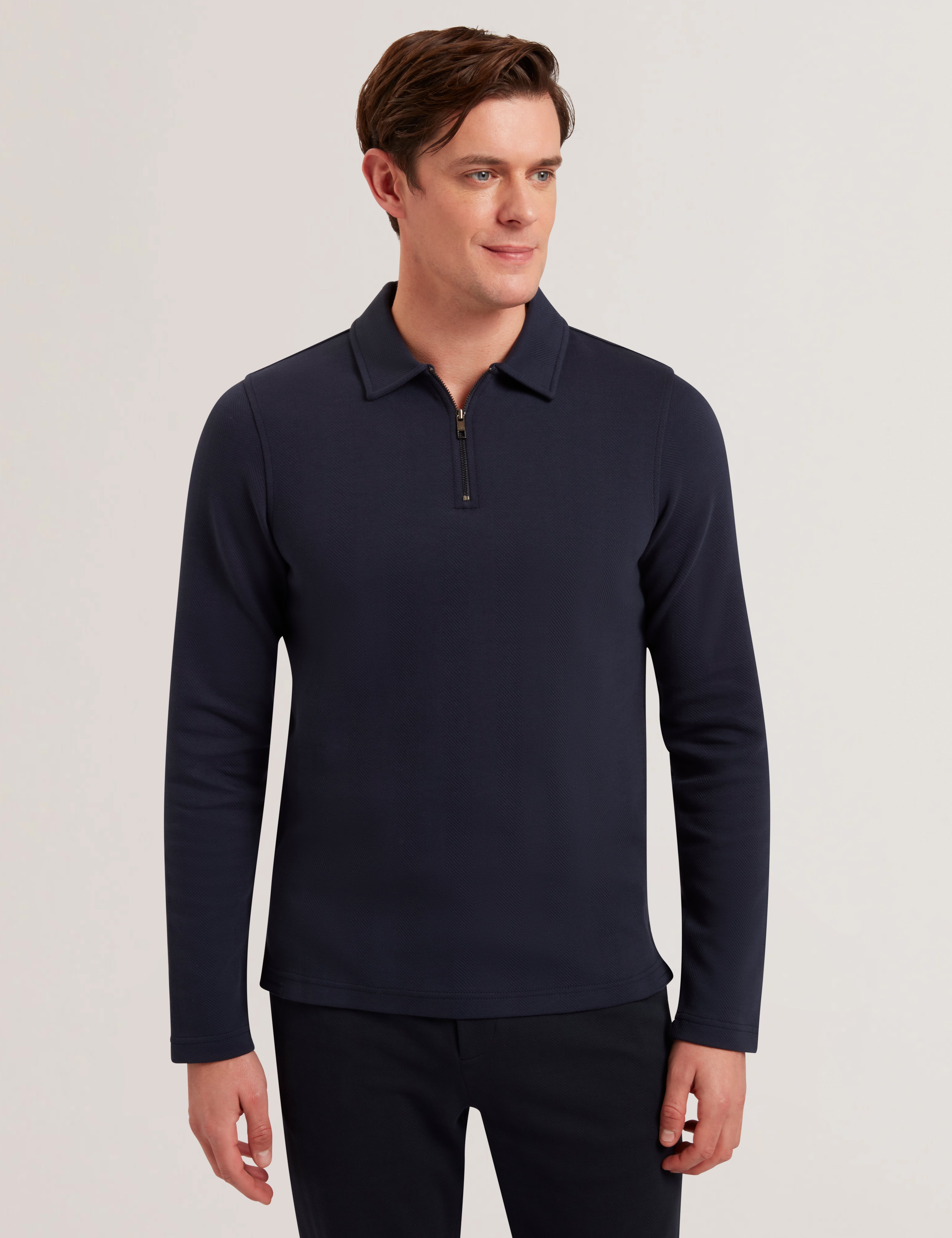 Kalend Ls Zip Herringbone Polo Navy