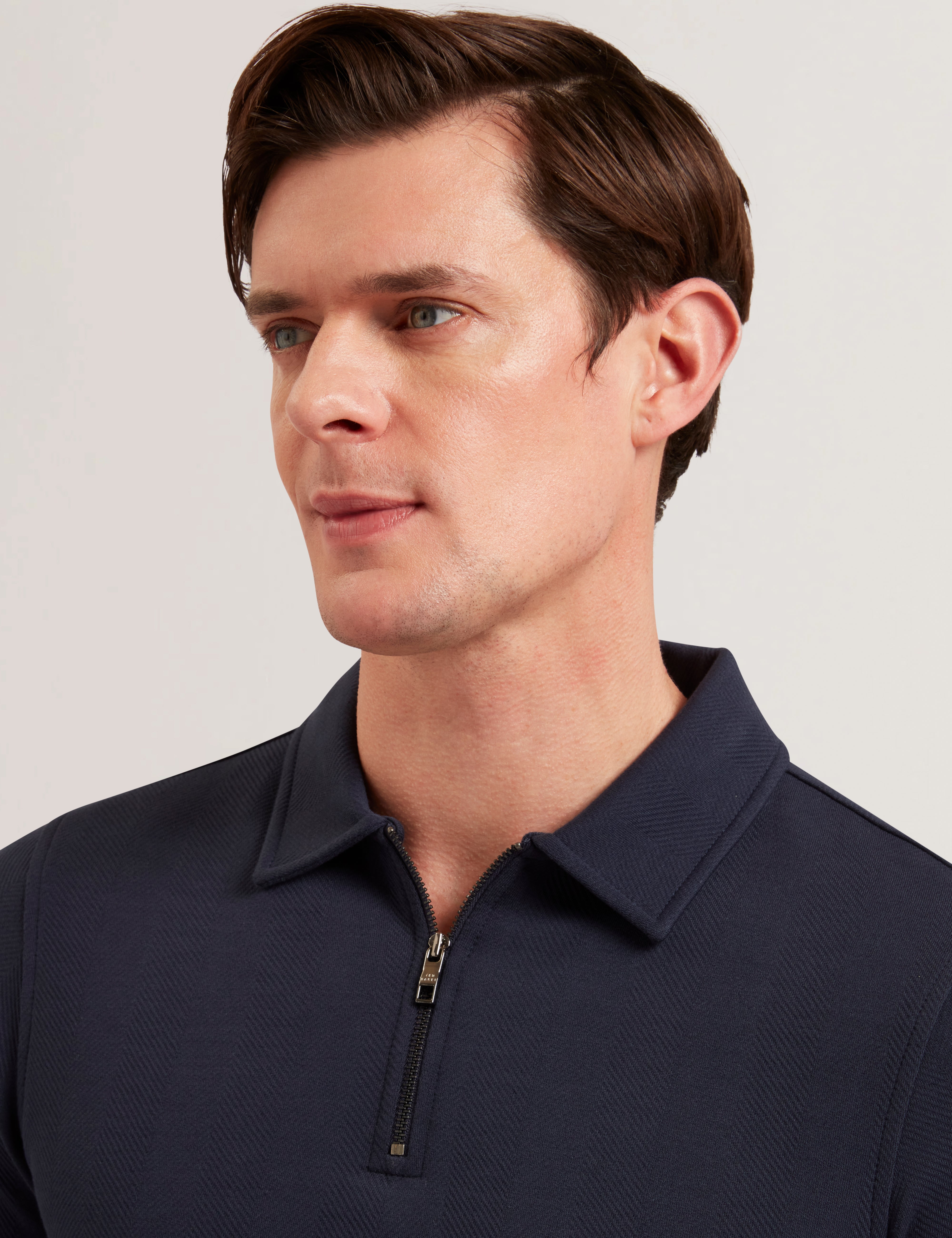 Kalend Ls Zip Herringbone Polo Navy