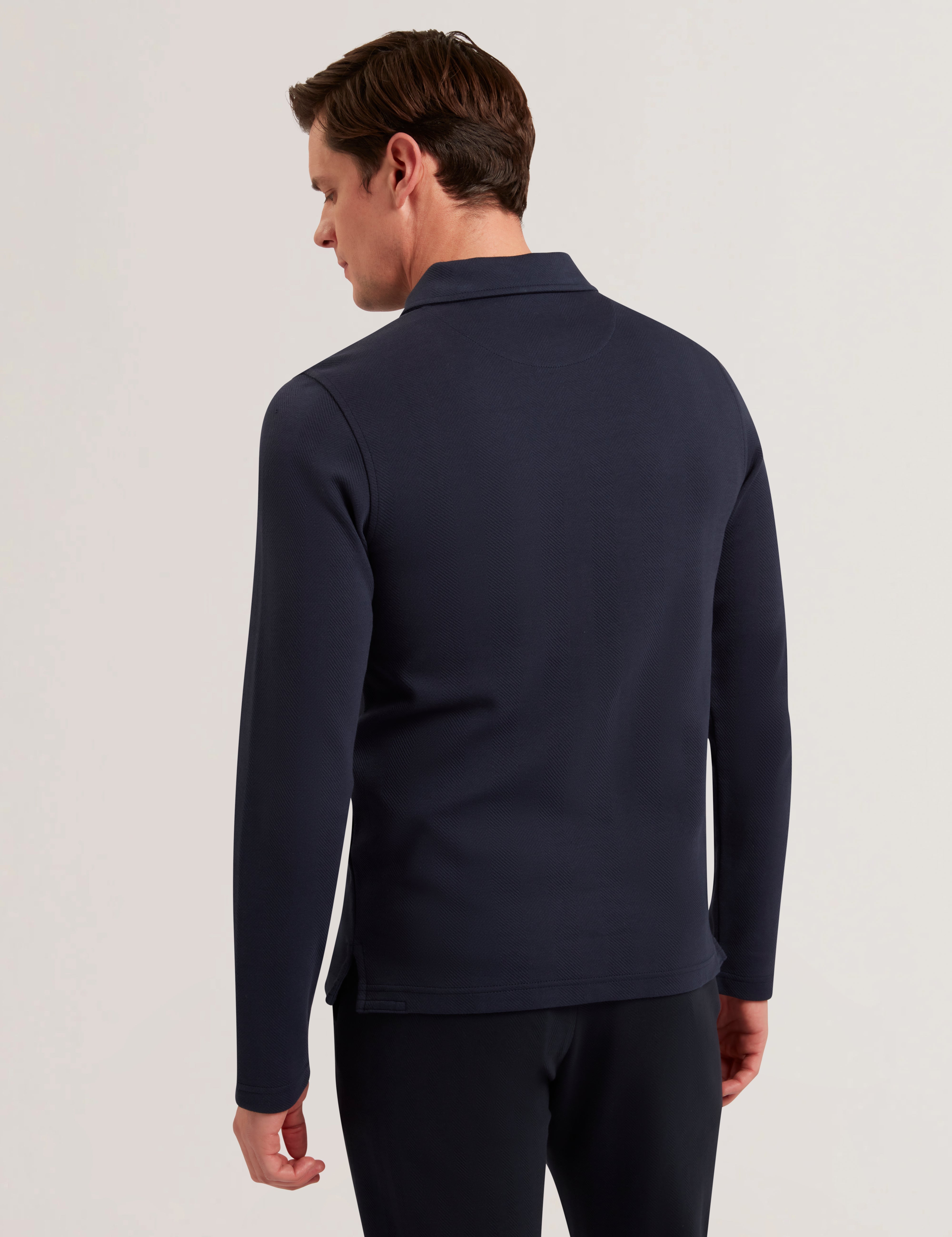 Kalend Ls Zip Herringbone Polo Navy