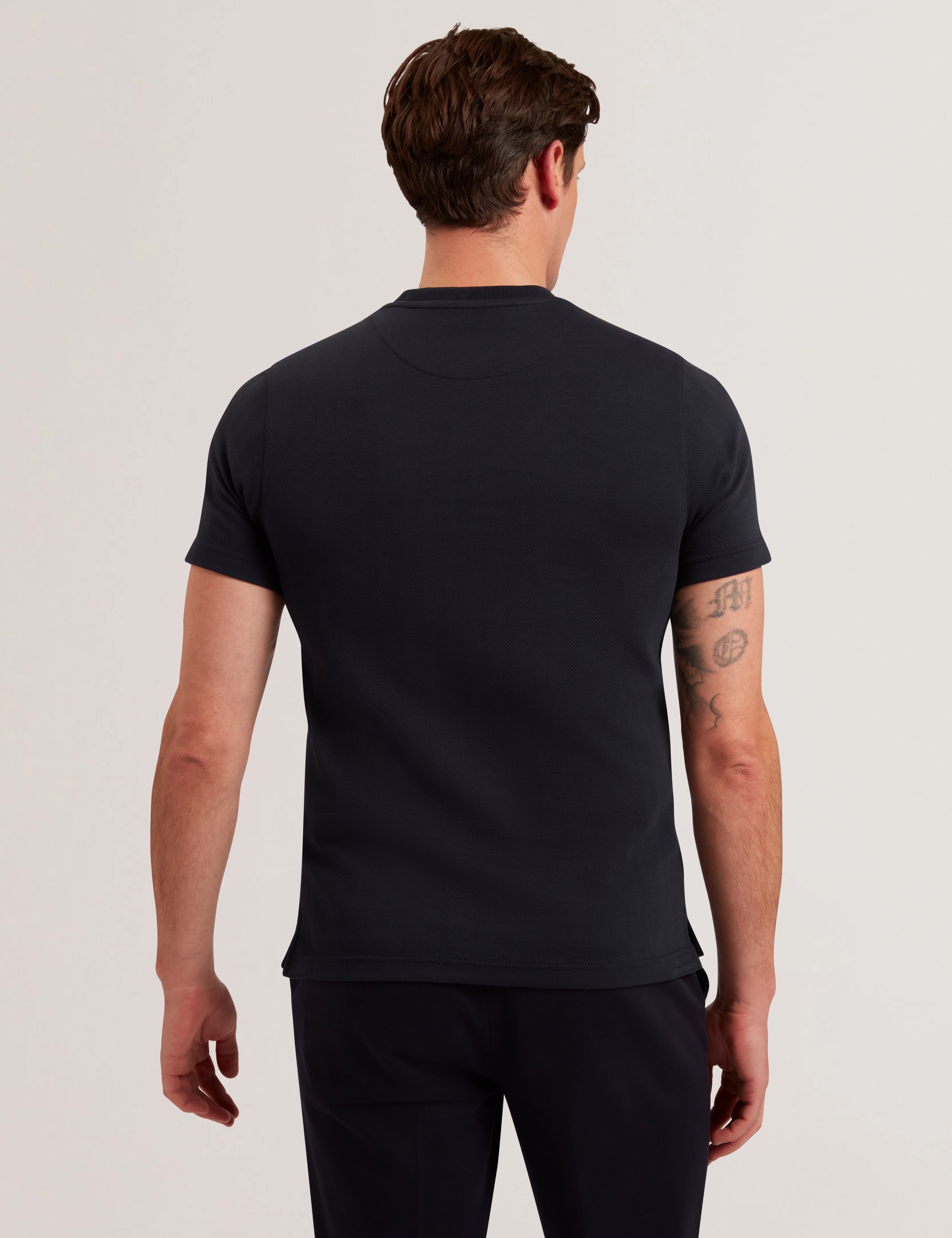 Ontso Short Sleeve Regular Herringbone T-Shirt Navy