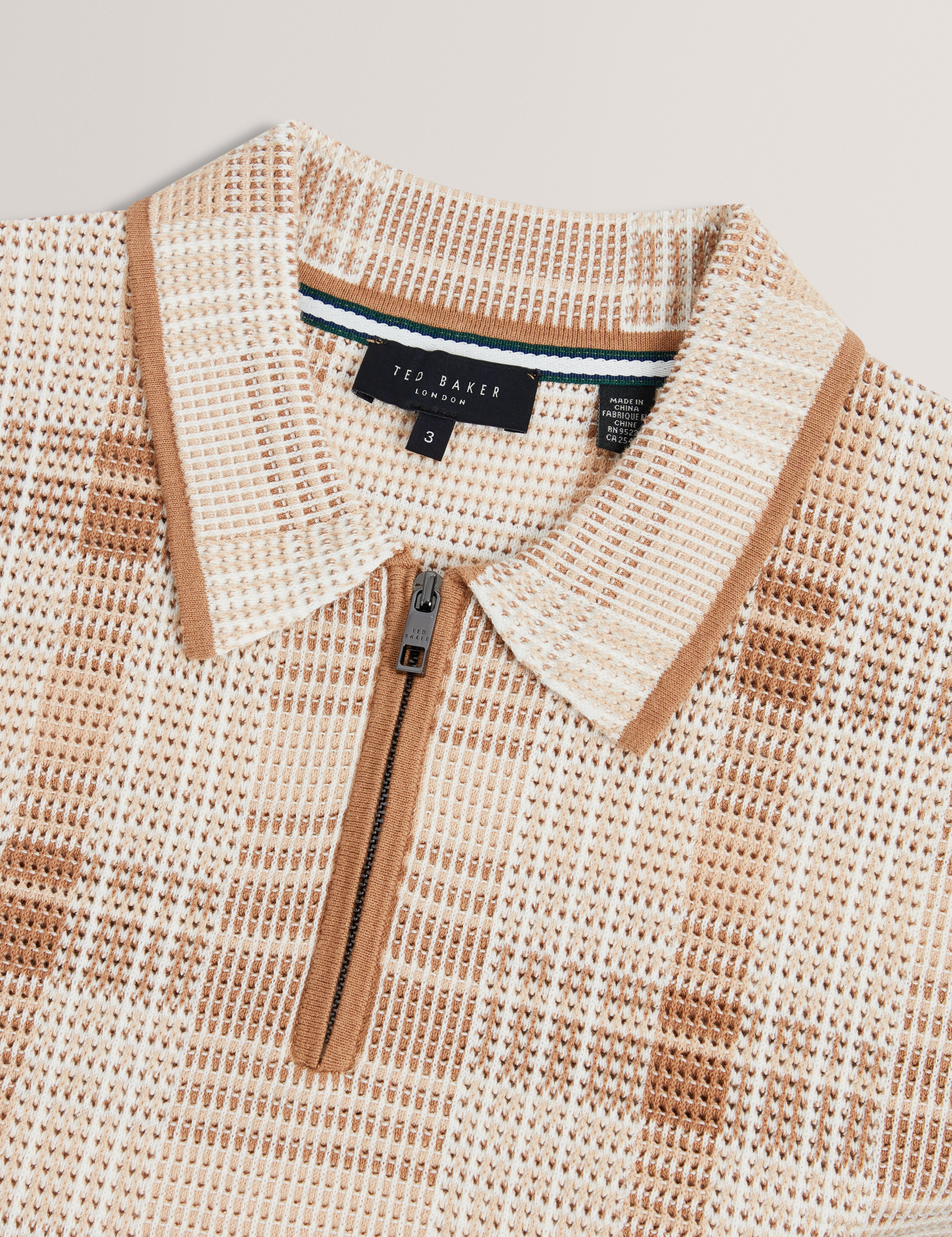 Halpirt Ss Check Stitch Zip Neck Polo Taupe