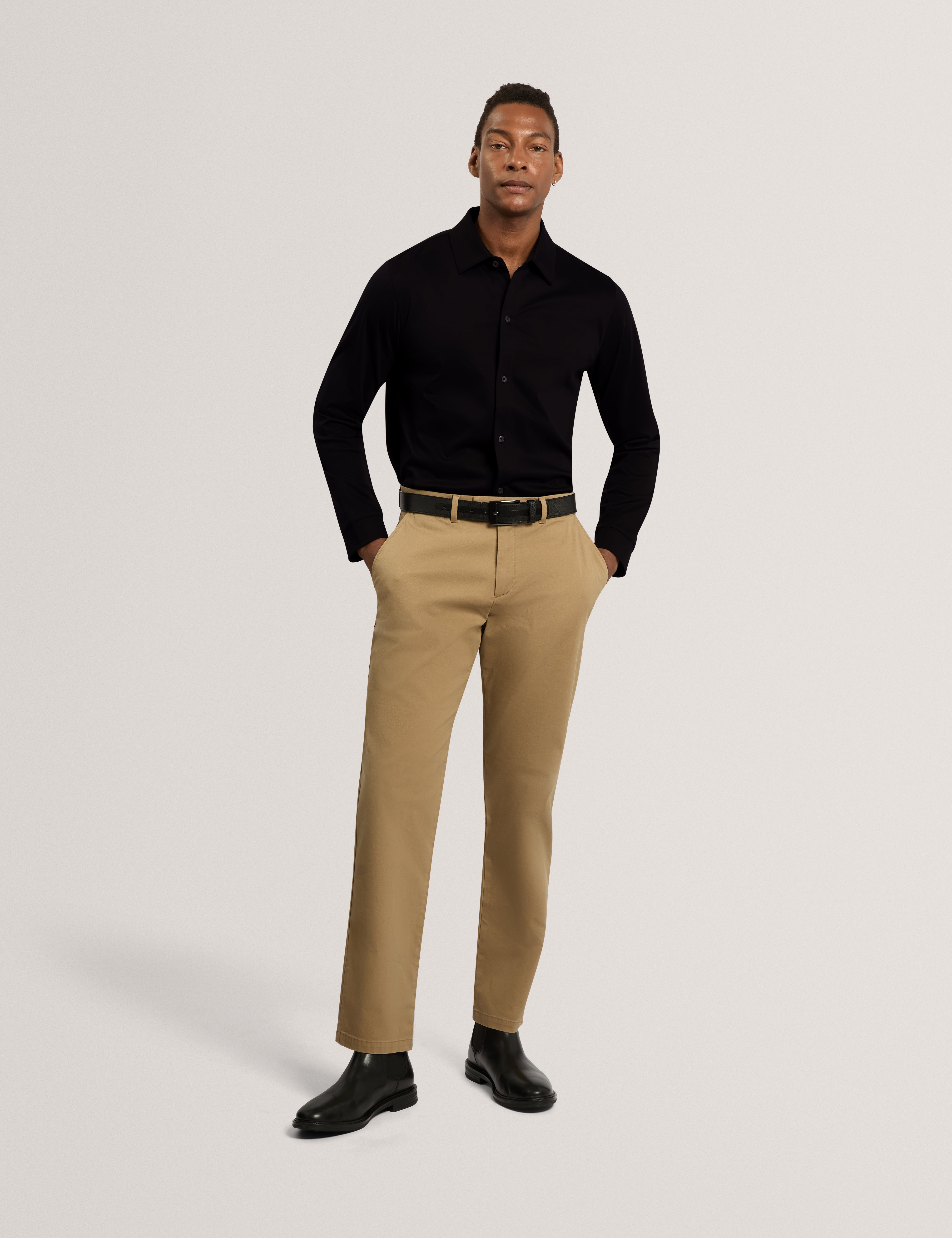 Quillon Long Sleeve Regular Soft Touch Button T-Shirt Black