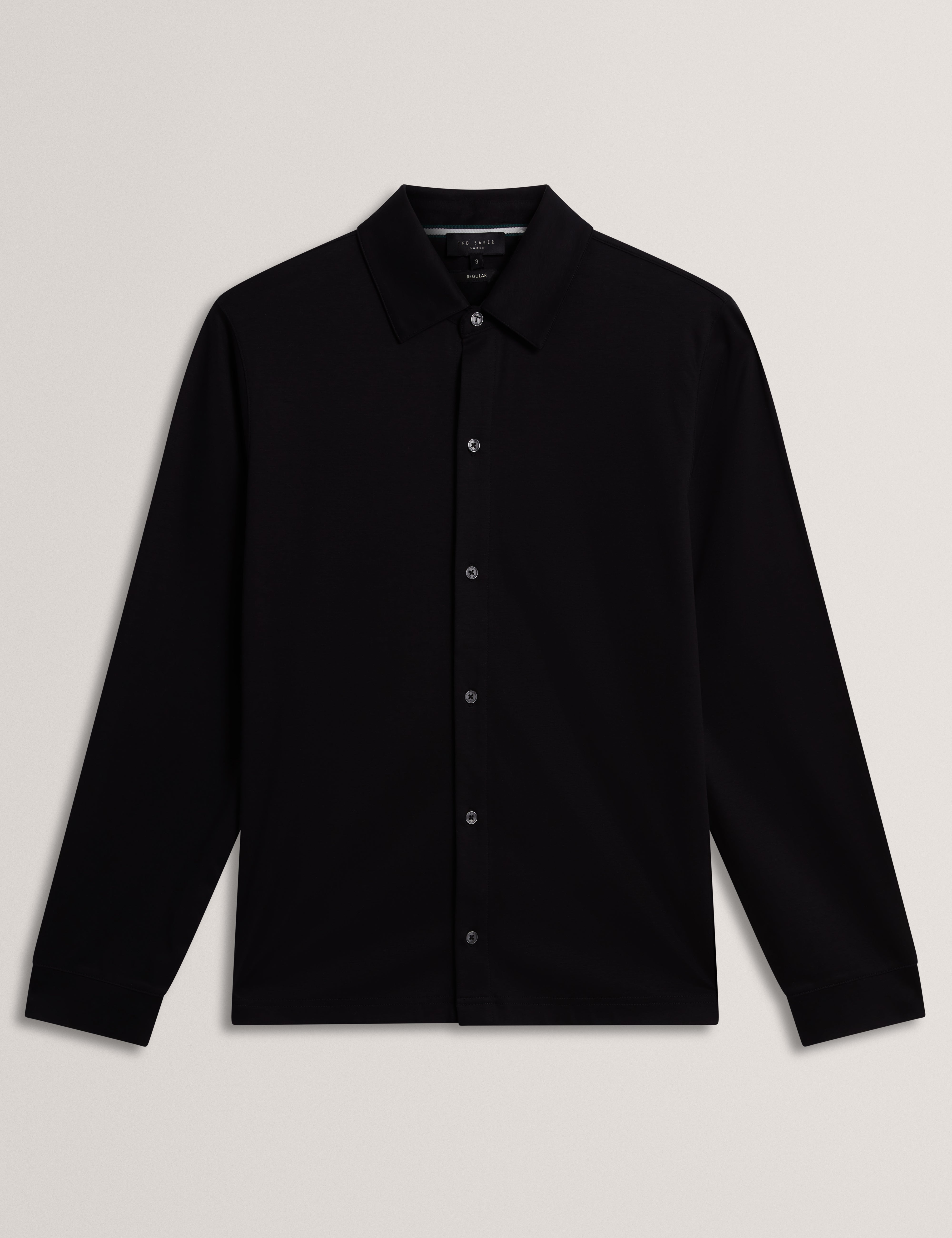 Quillon Long Sleeve Regular Soft Touch Button T-Shirt Black