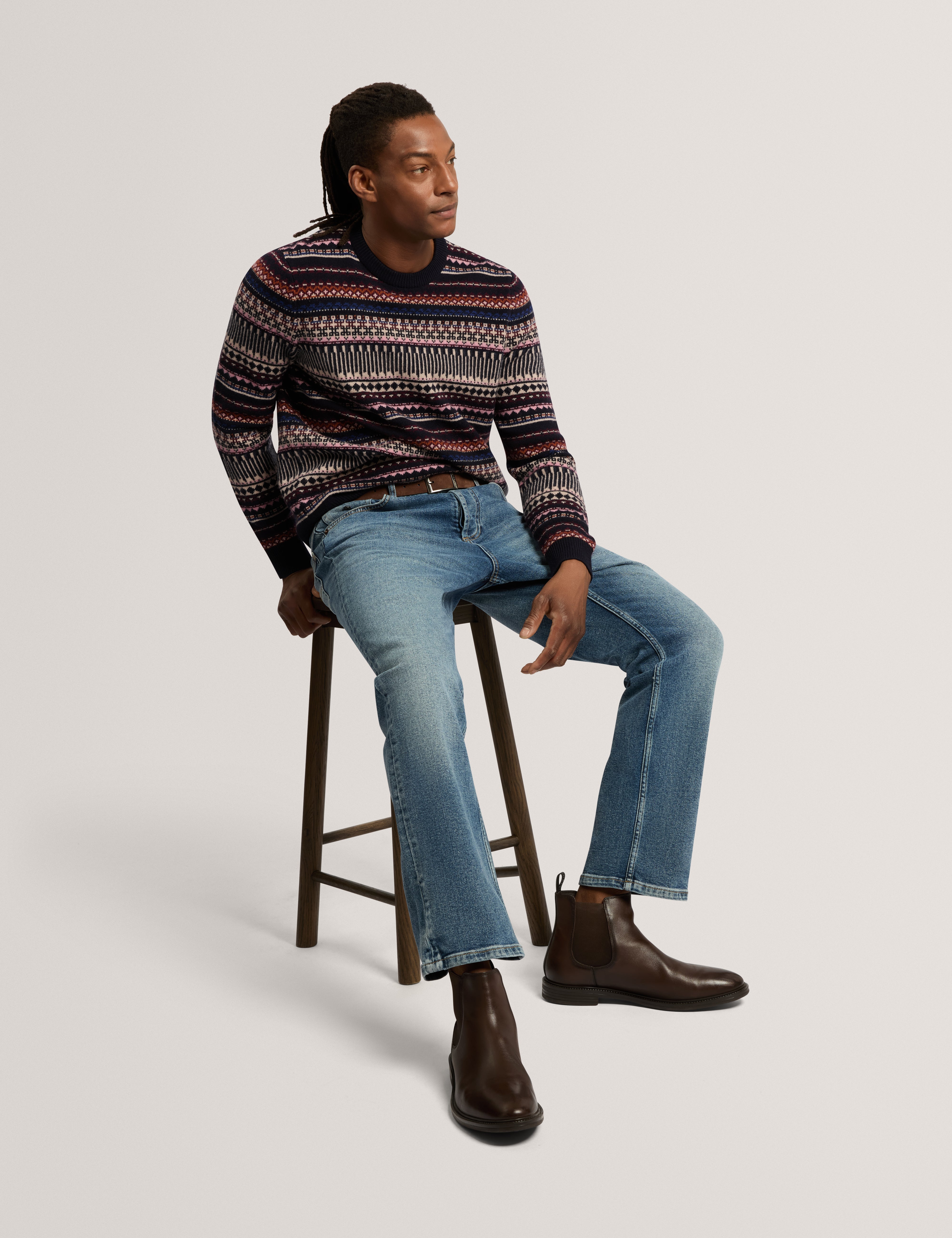 Amarat Long Sleeve Fair Isle Crew Neck Jumper Multicol