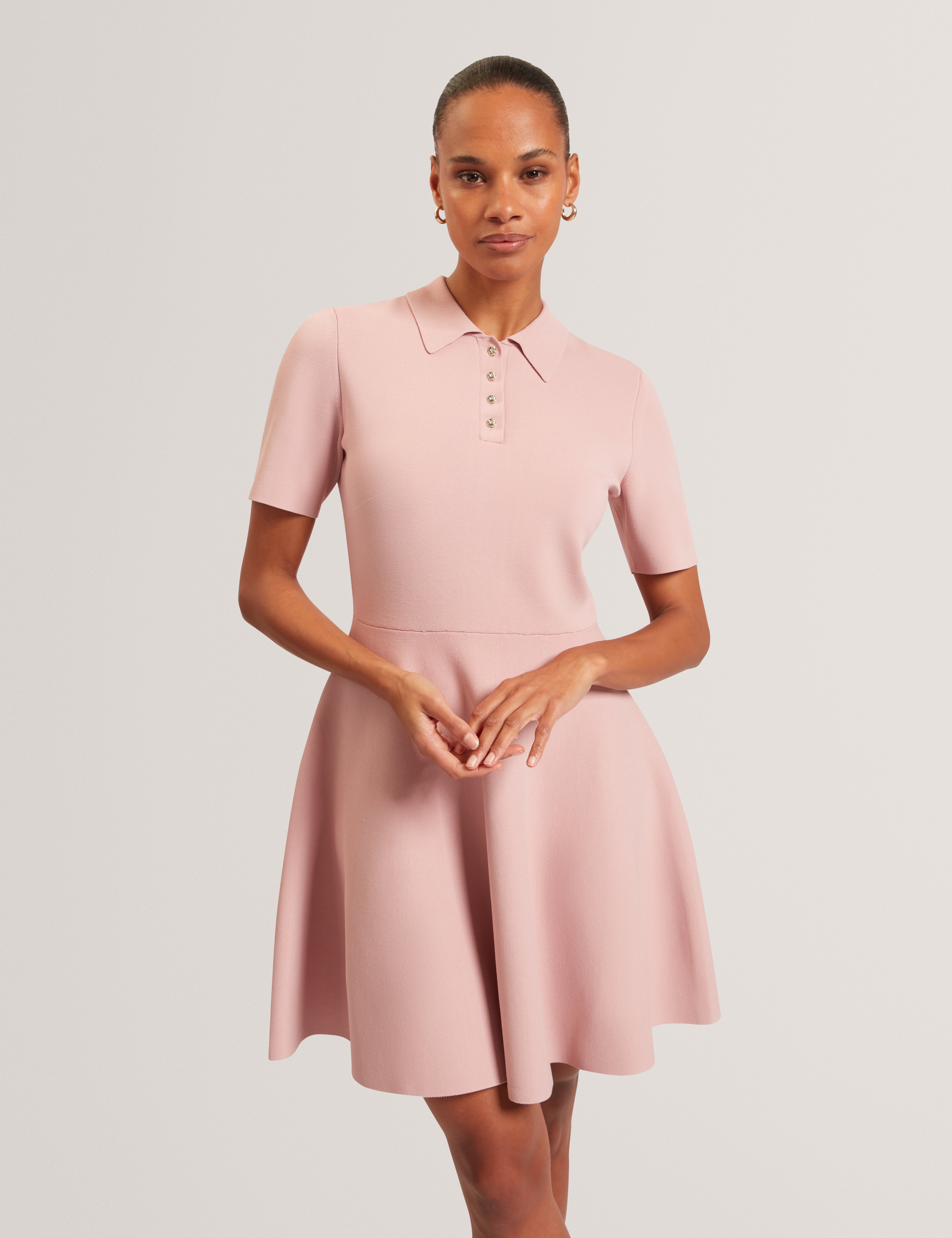 Rondaa Mini Short Sleeve Knitted Polo Dress Dusky-Pink