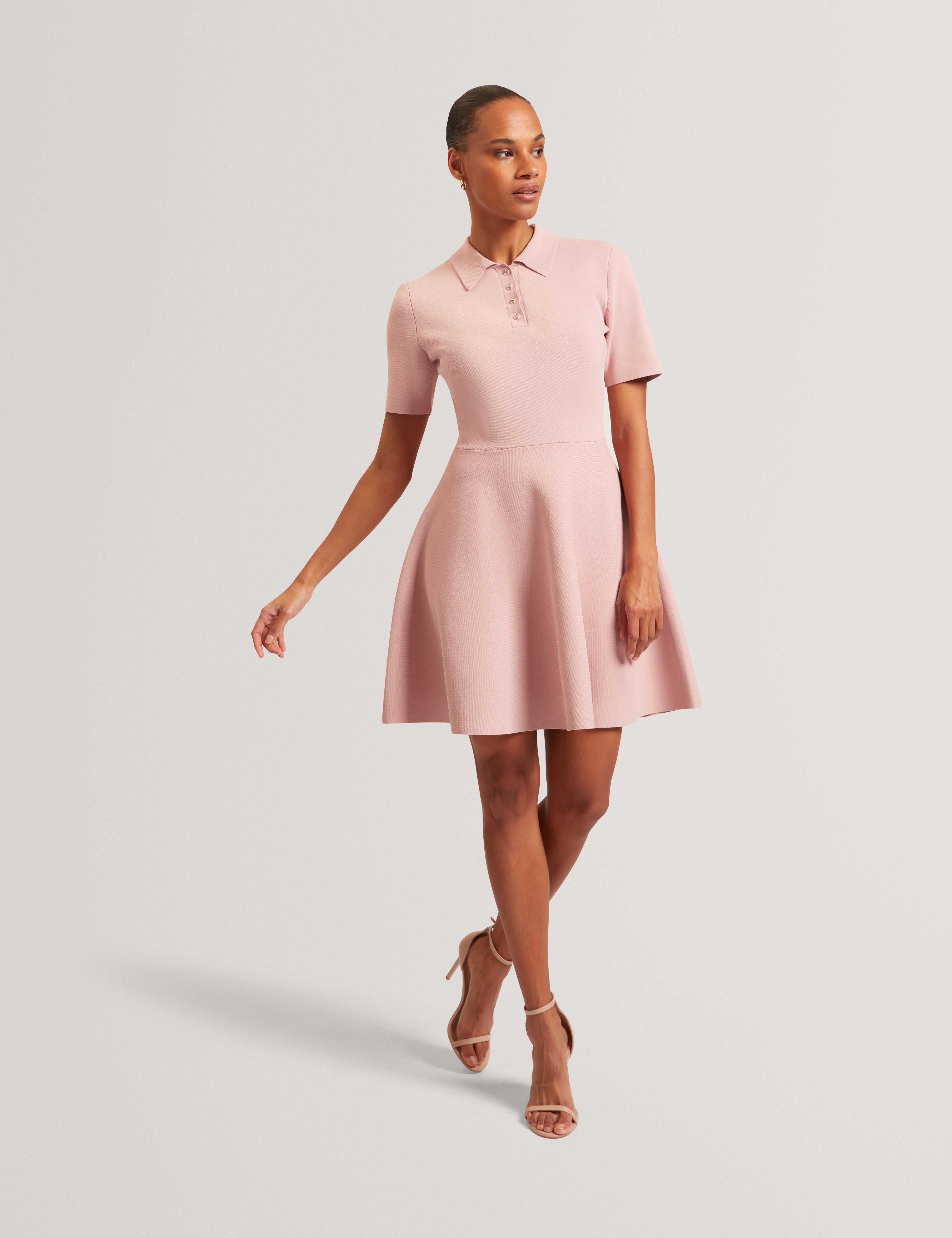 Rondaa Mini Short Sleeve Knitted Polo Dress Dusky-Pink