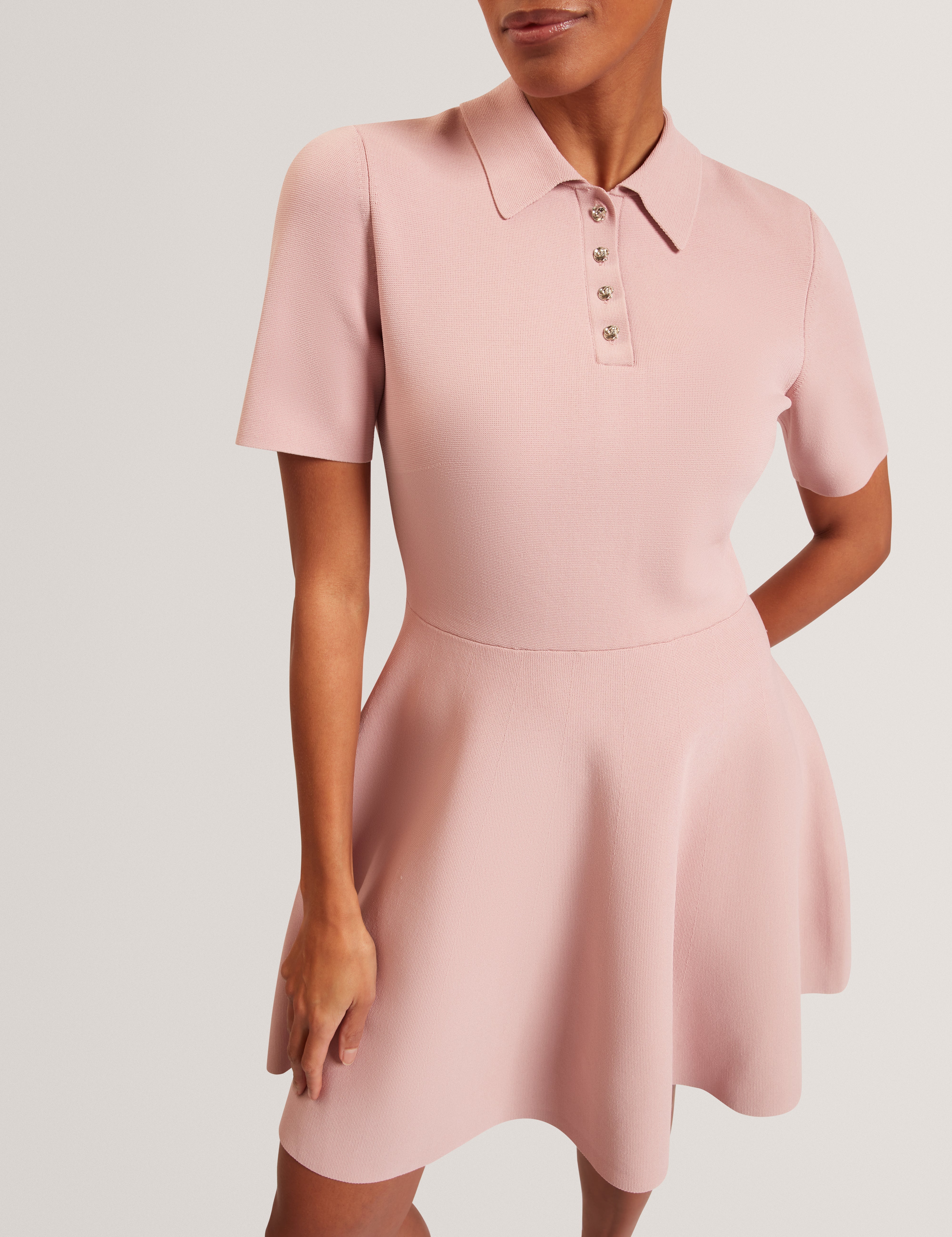 Rondaa Mini Short Sleeve Knitted Polo Dress Dusky-Pink