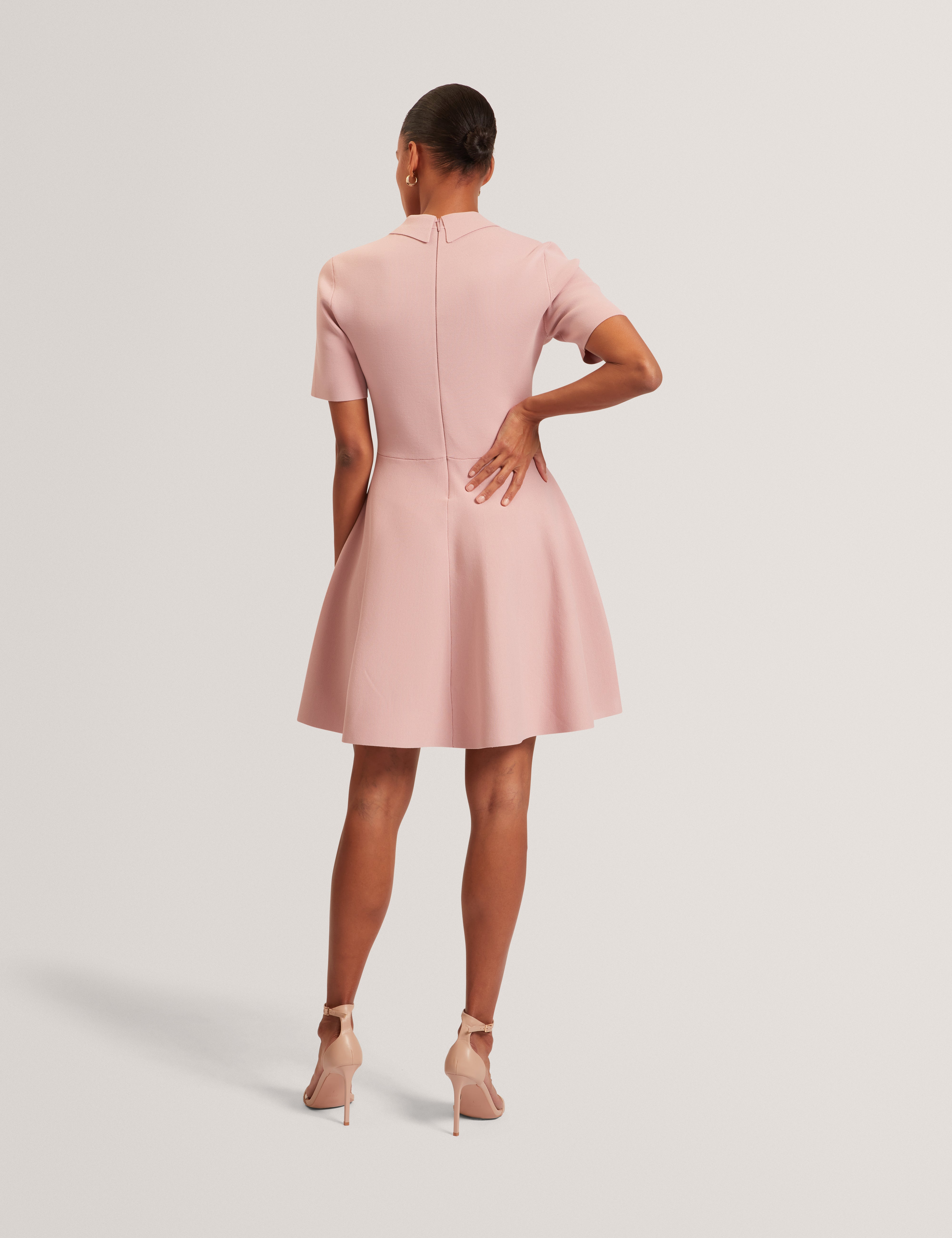 Rondaa Mini Short Sleeve Knitted Polo Dress Dusky-Pink