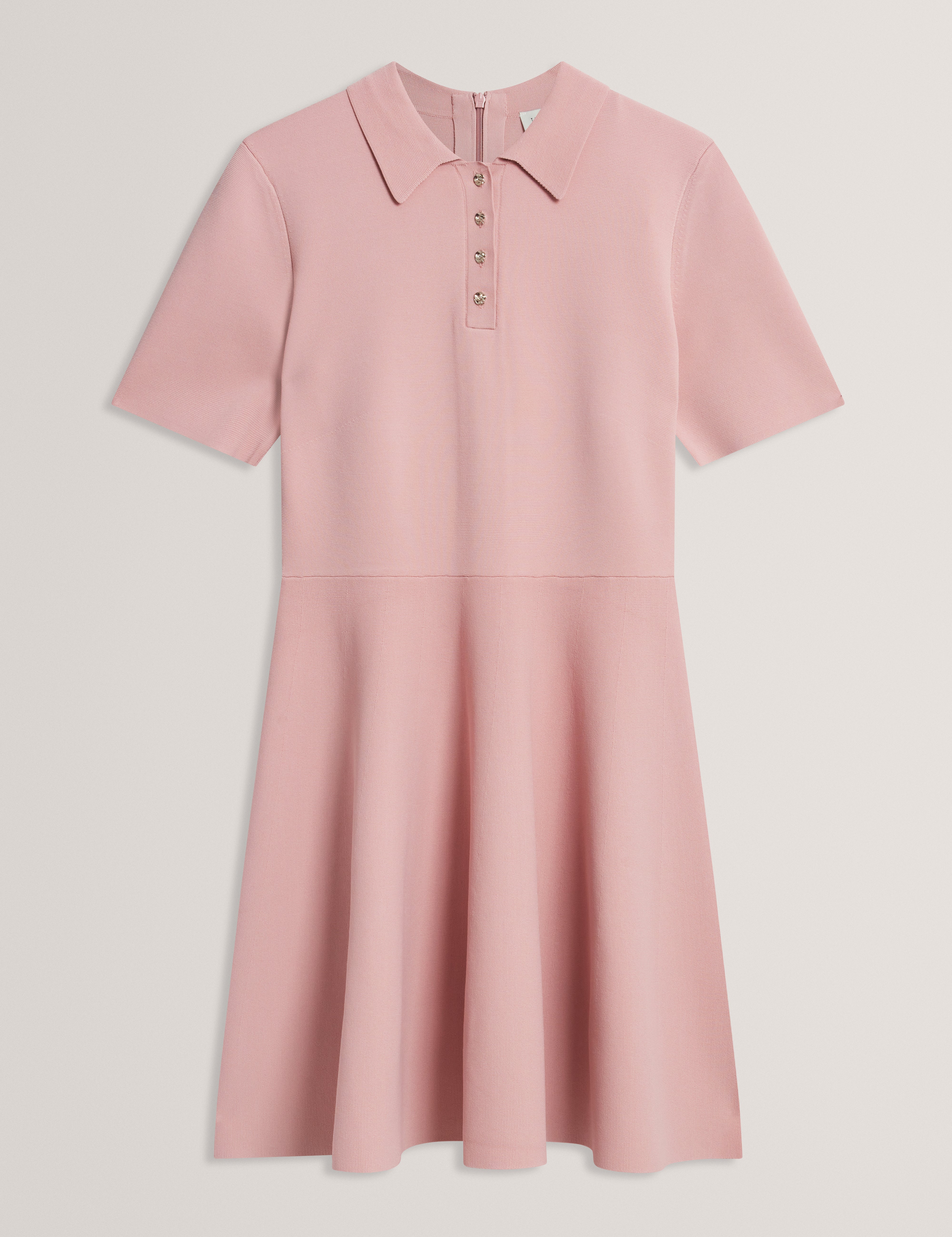 Rondaa Mini Short Sleeve Knitted Polo Dress Dusky-Pink