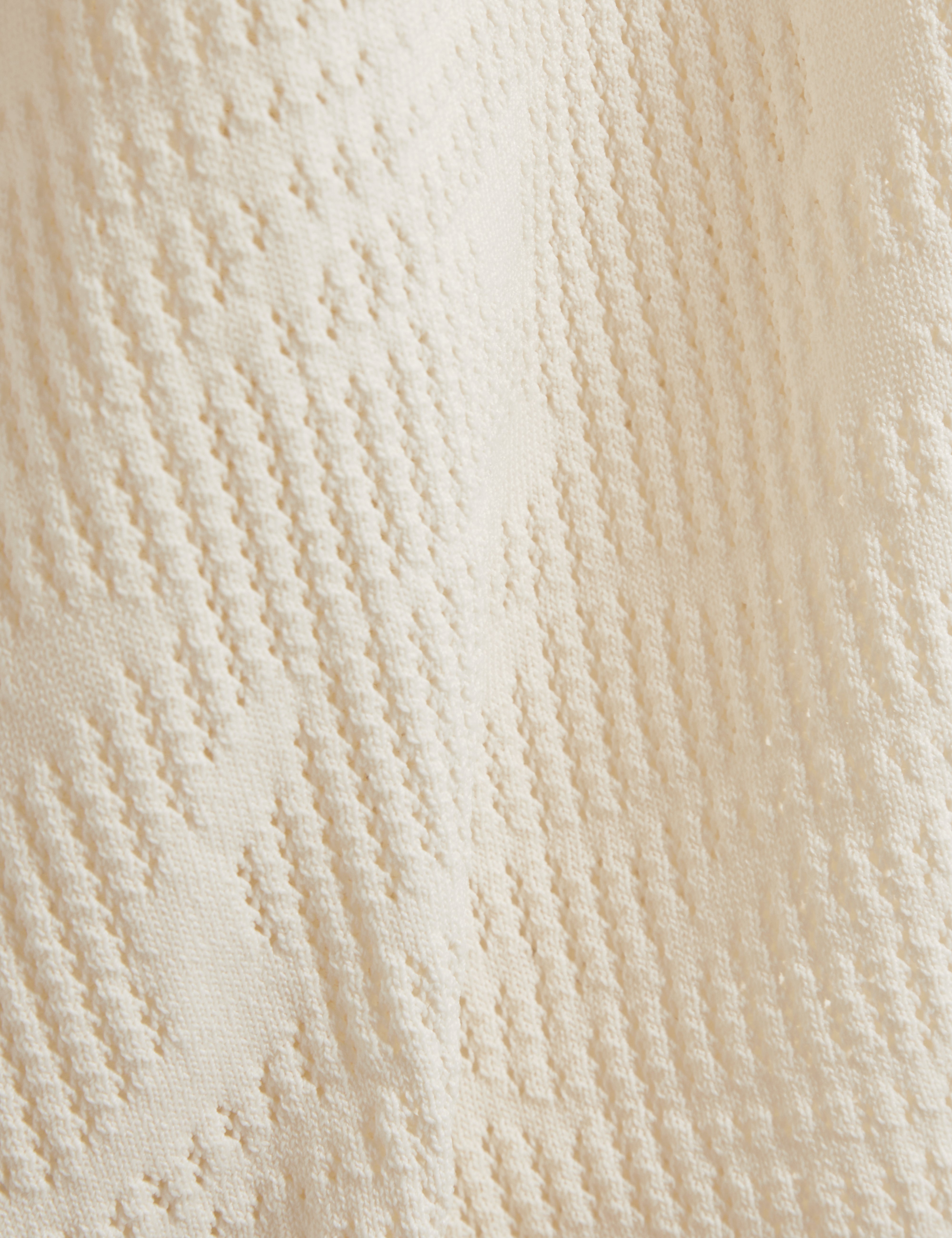 Jorien Short Sleeve Crochet Stitch Button Through Polo Ecru