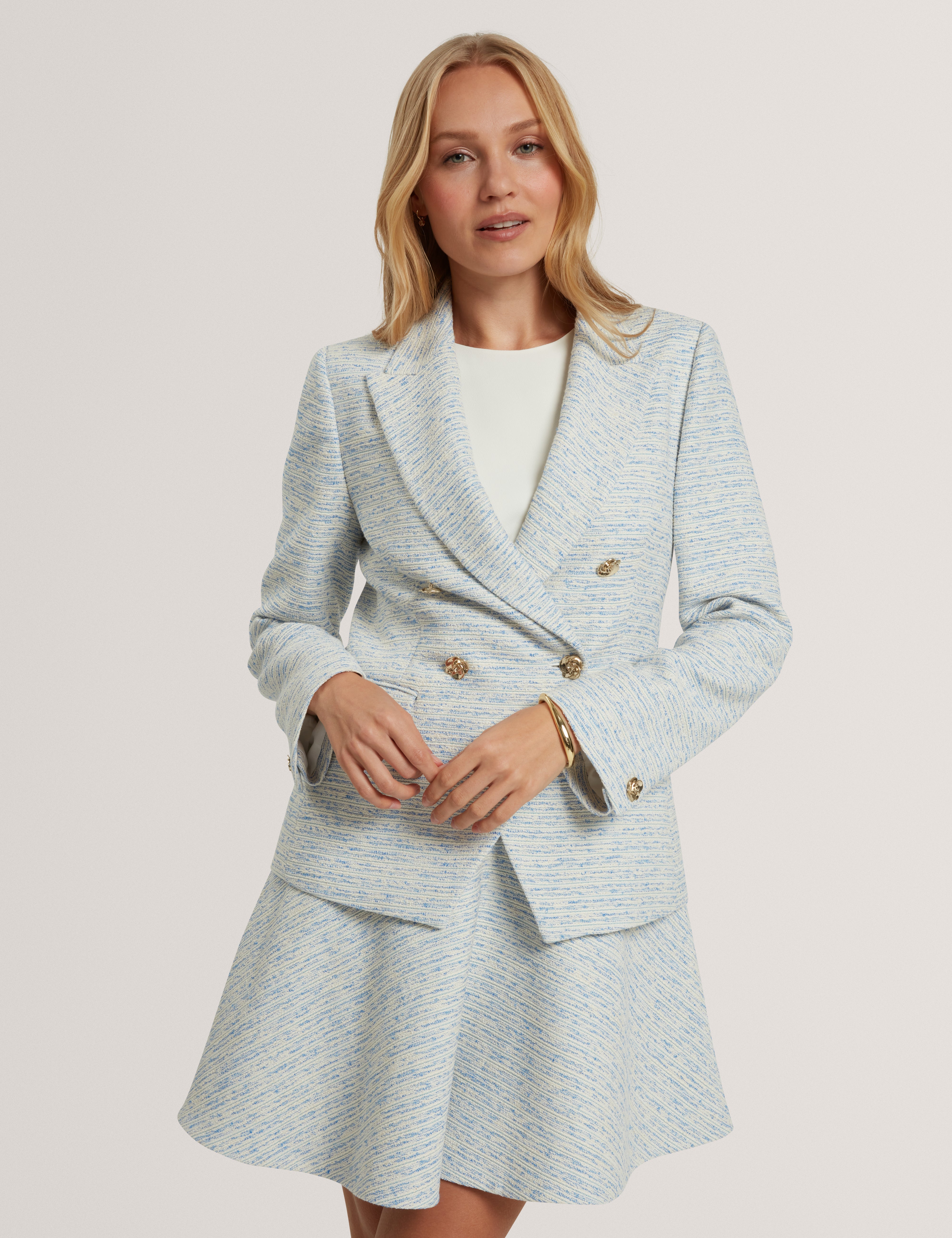 Acadie Double Breasted Boucle Blazer Lt-Blue