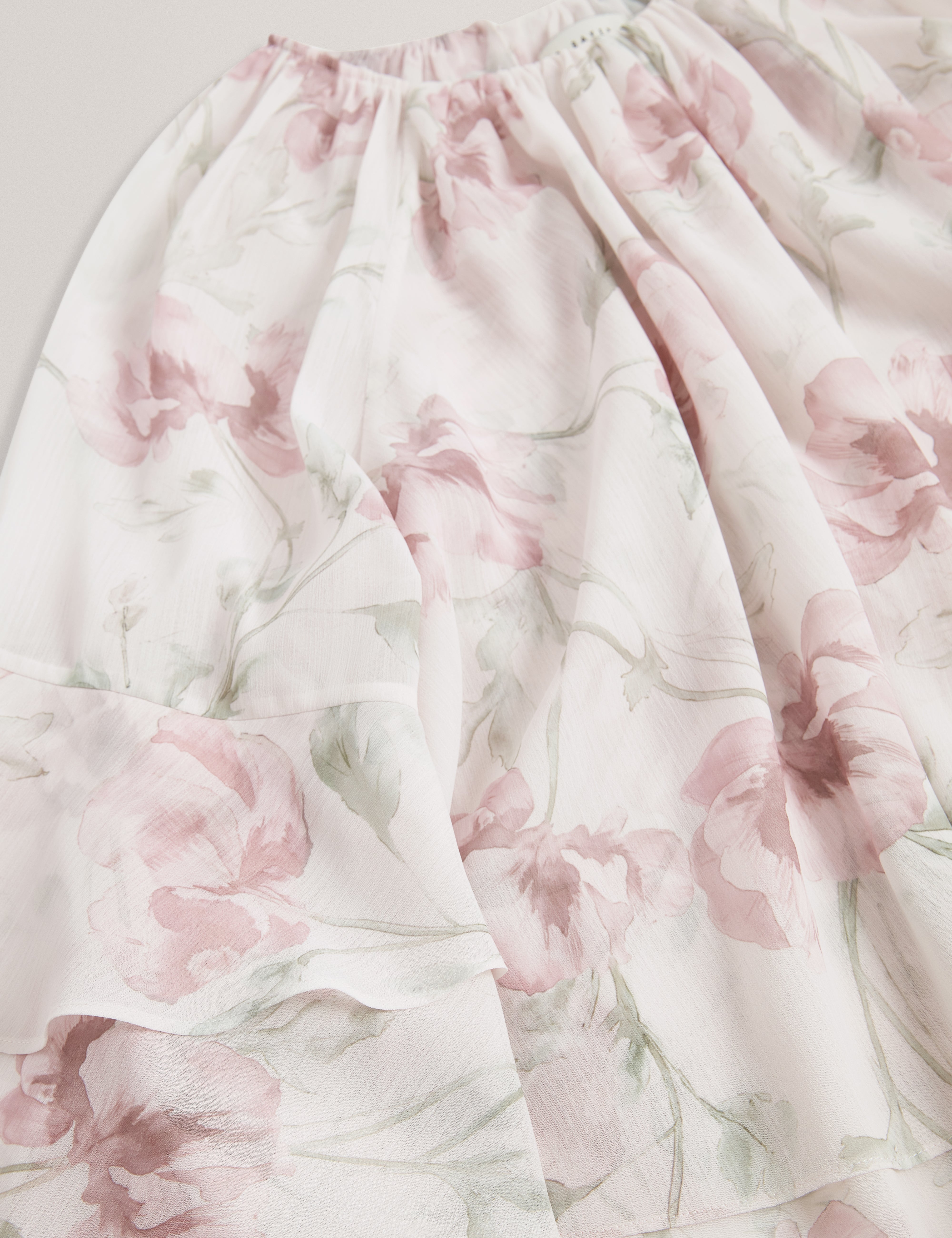 Rizaa Gathered Neck Floral Print Long Sleeve Tops Pl-Pink