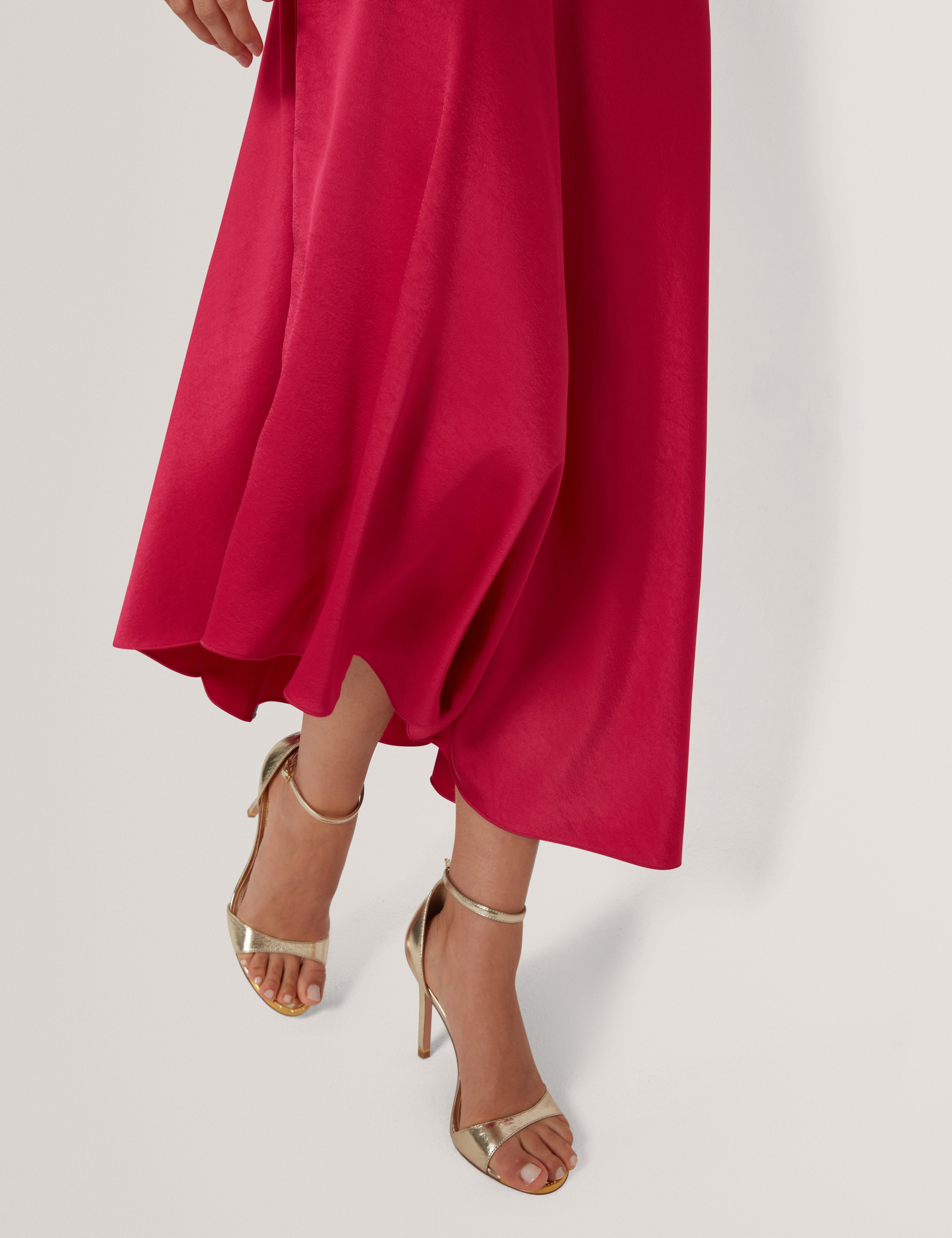 Jaspara Drape Neck Midi Dress With Satin Skirt Brt-Pink