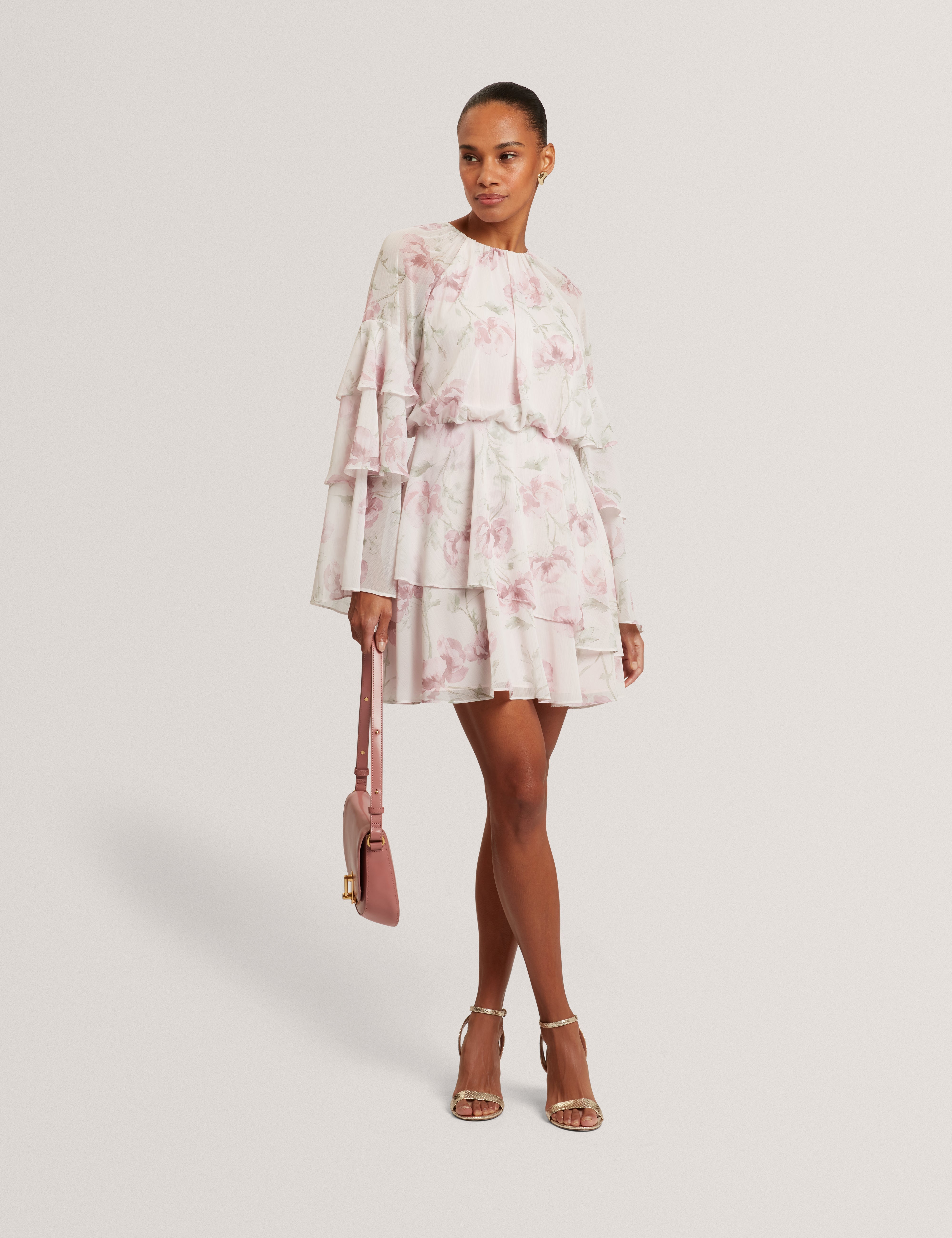 Mahliia Floral Print Tiered Mini Dress Pl-Pink